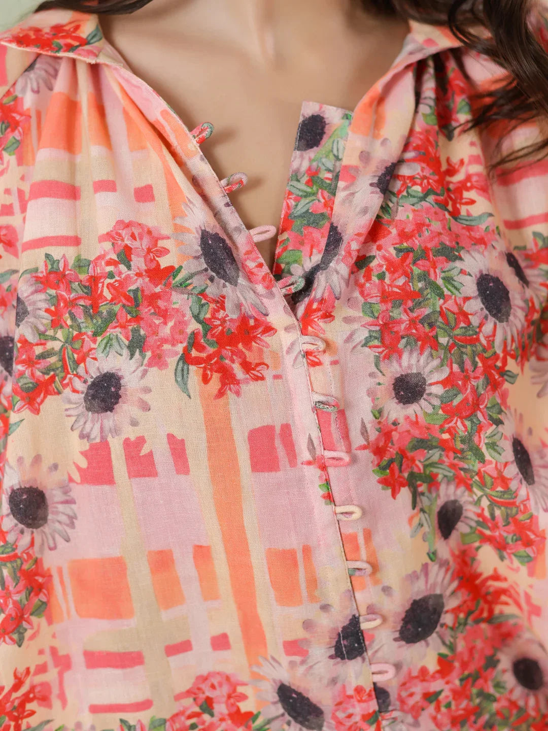 Red Linen Printed Shirt Collar Co-Ord Set for Women - SanskrutiHomes