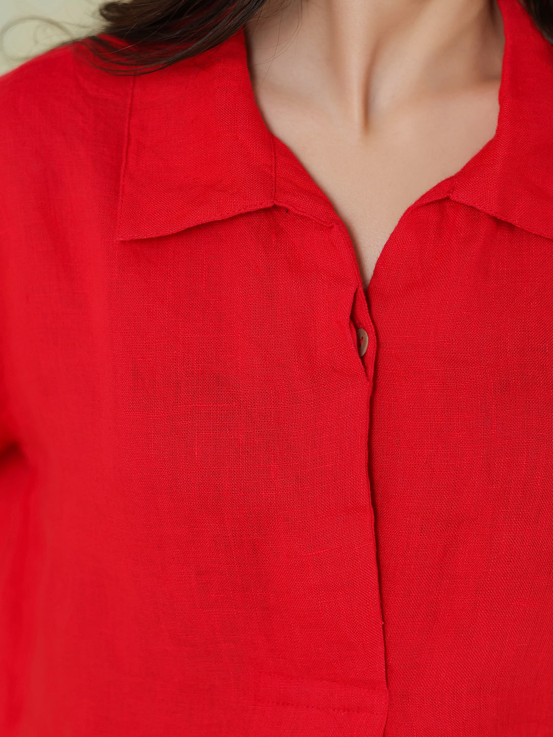 Red Solid Shirt Collar Co-ords Set for Women and Girls