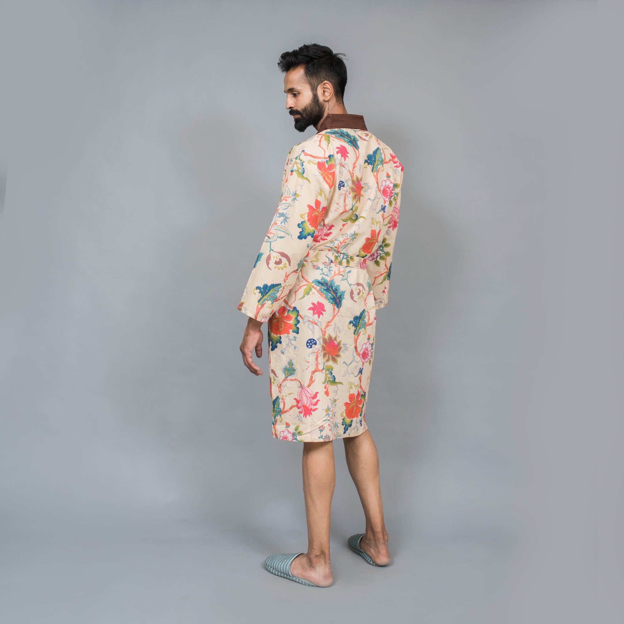 Men Multi-Color Pure Cotton Kimono Robe