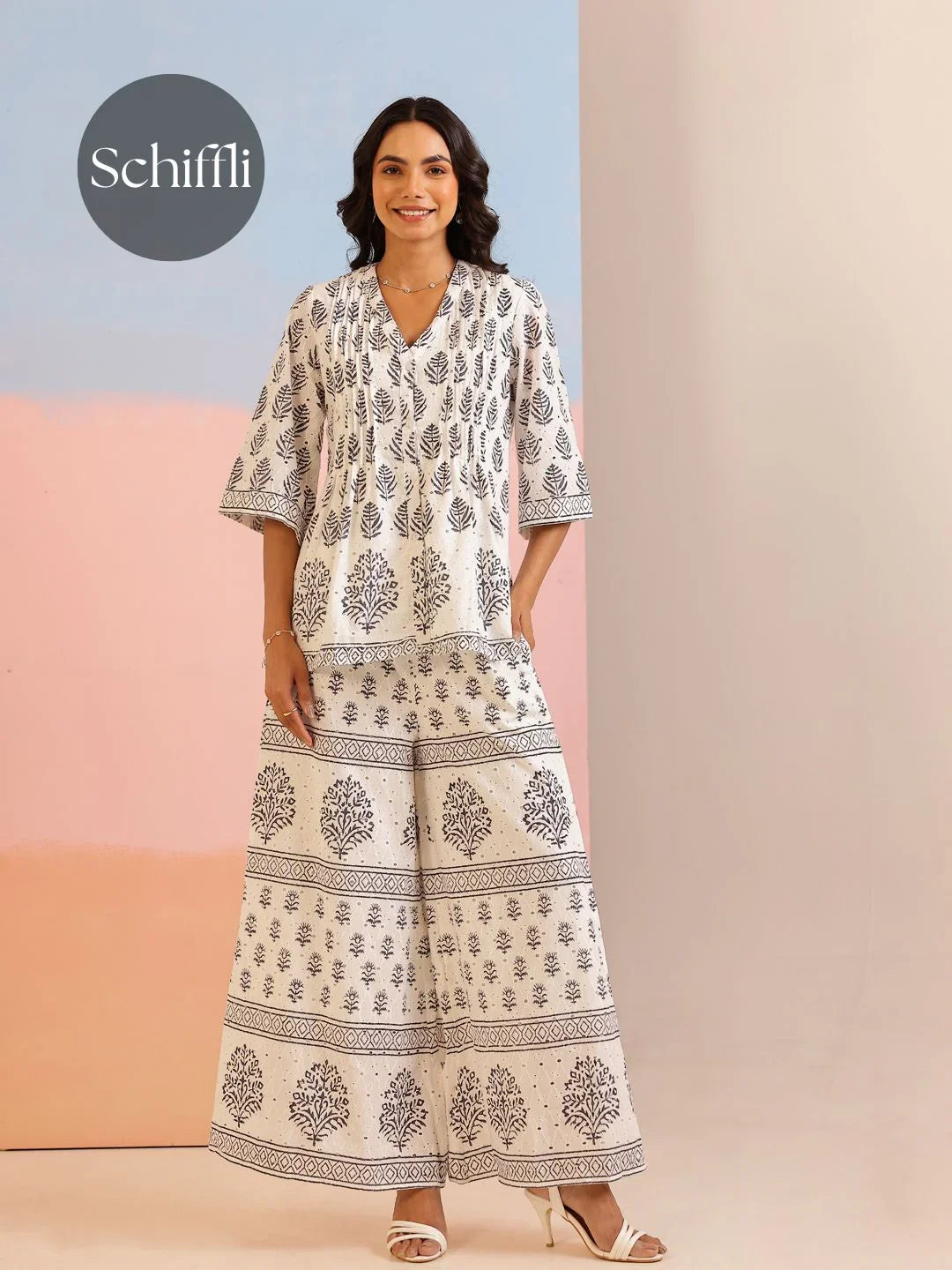 White Floral Printed Cotton Co-Ord Set