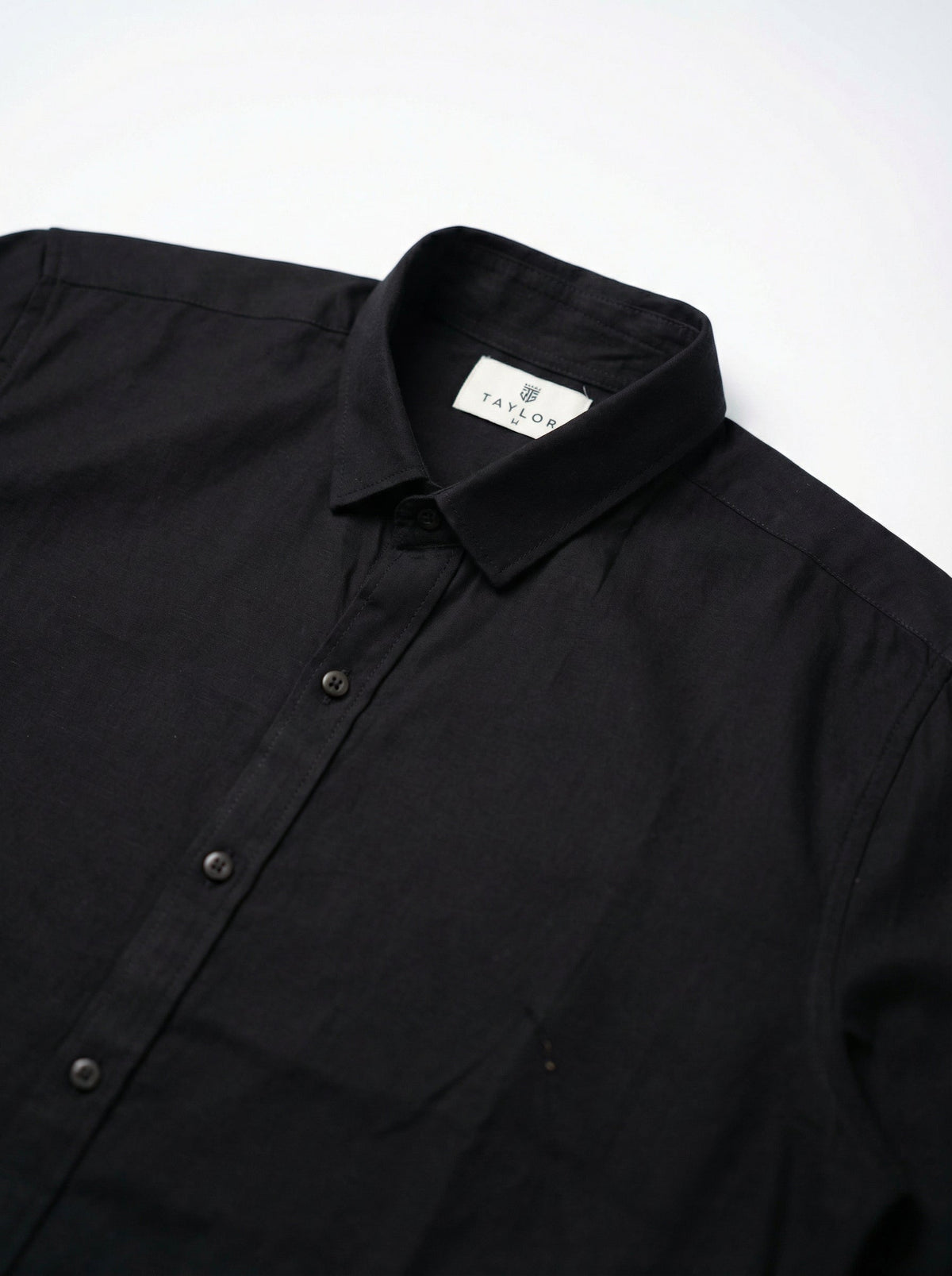 Black Band Collar Solid Print With Long Sleeves Cotton Shirt For Men