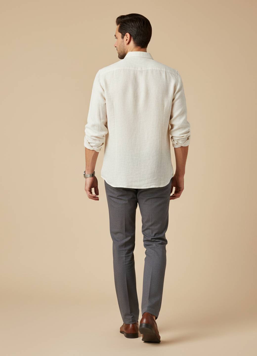 Off White Mandarin Collar Cotton Men's Shirt