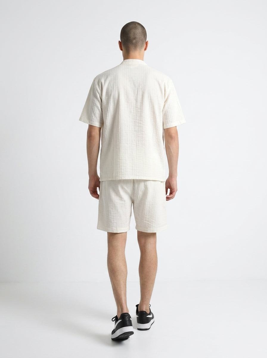 White Striped Shirt Collar Pure Cotton Co-Ord Set For Men