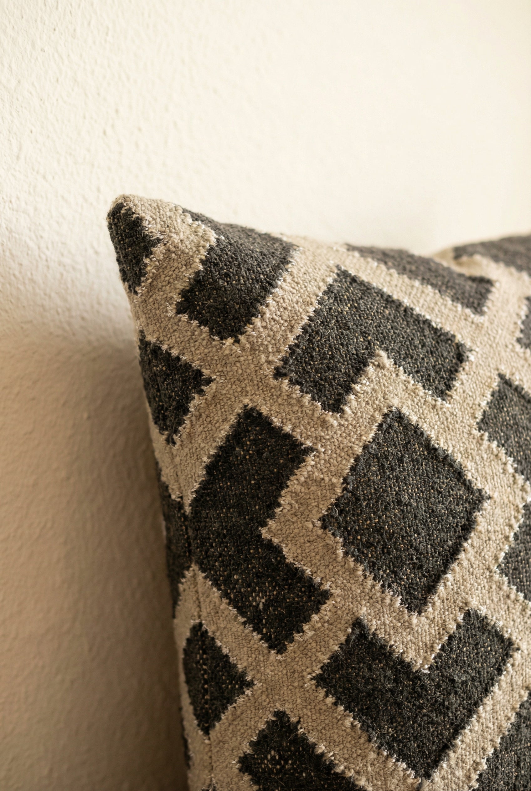 Grey Geometric Cotton Cushion Cover with Textured Weave