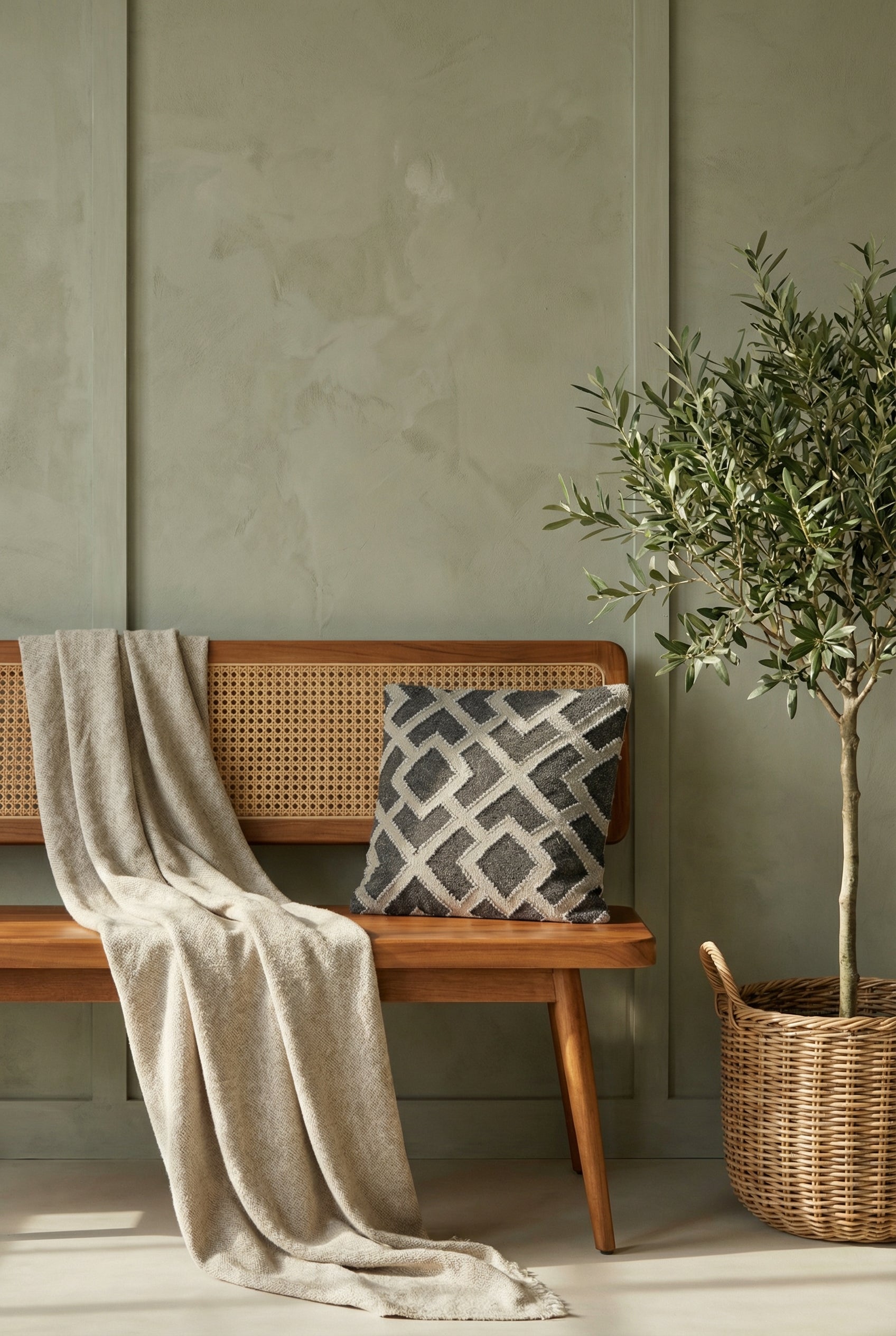 Grey Geometric Cotton Cushion Cover with Textured Weave