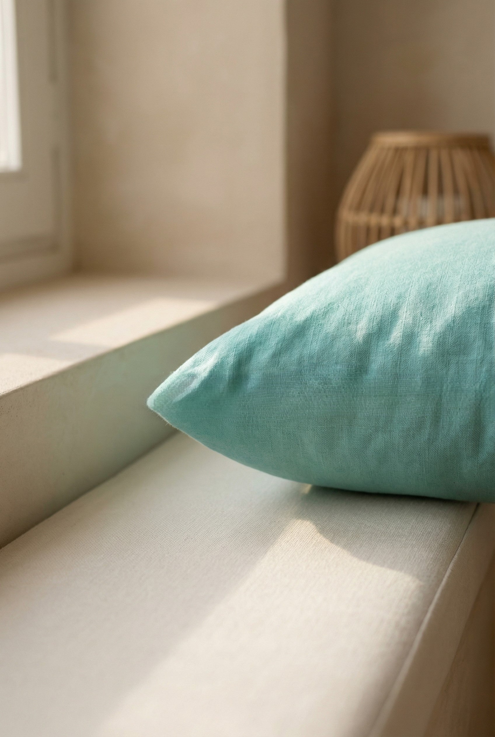 Turquoise Blue Embroidered Cotton Cushion Cover With Floral Motifs