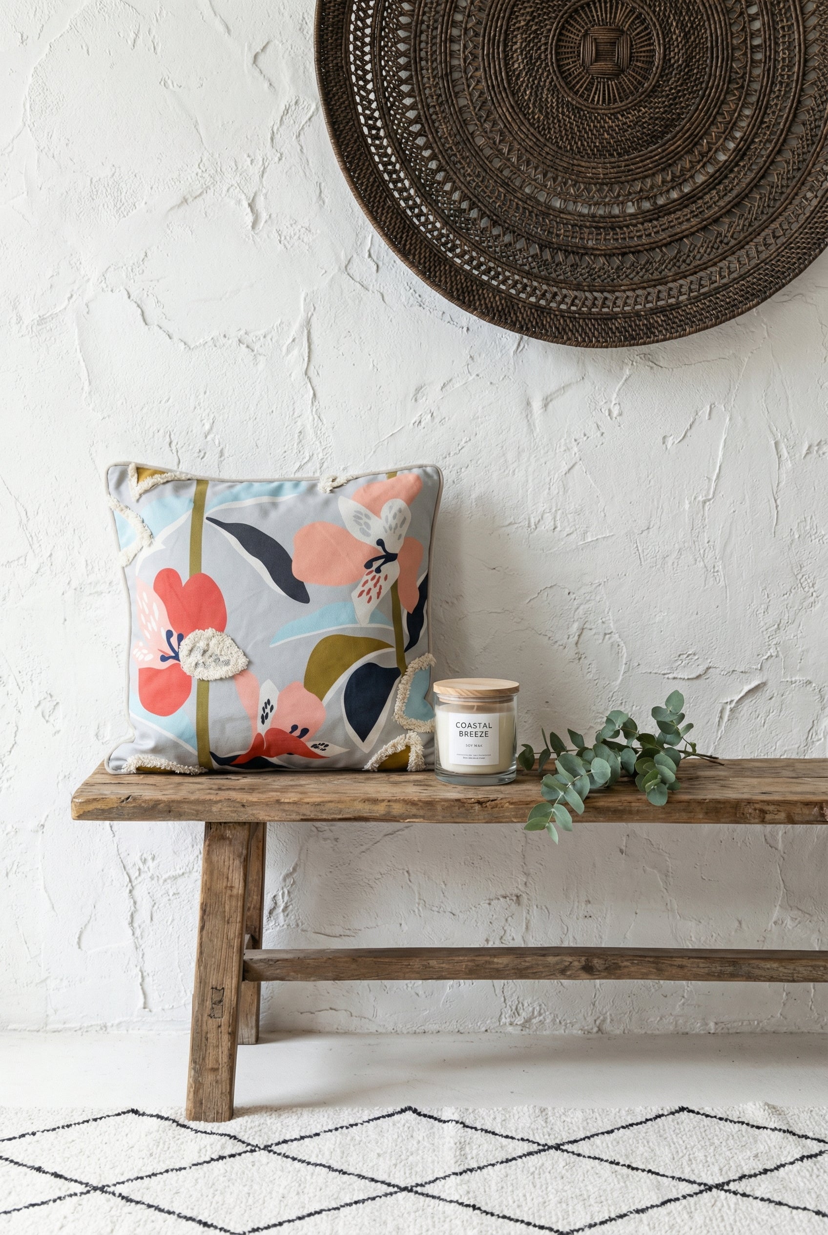 Grey Velvet Squared Cushion Cover With Floral Abstract Design