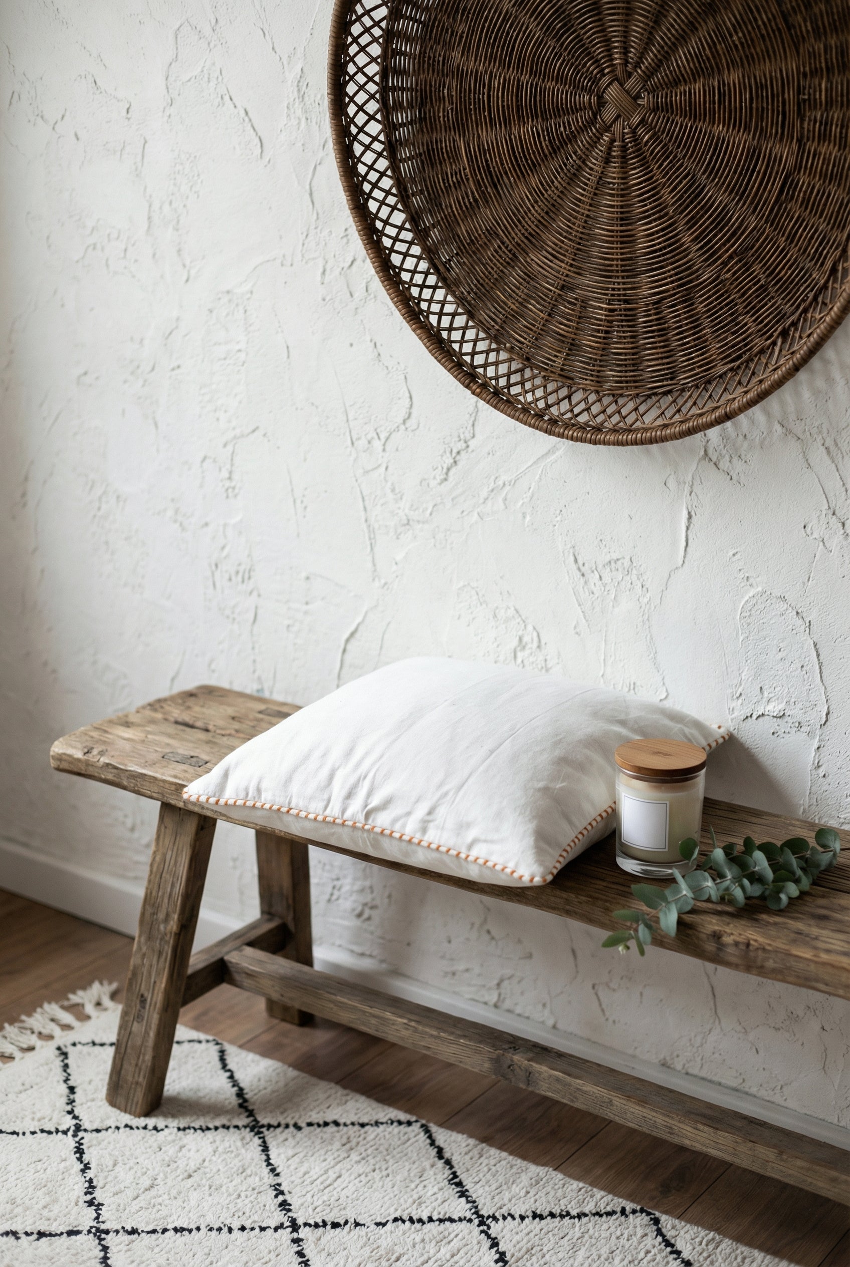 Beige Palm Tree Motif Embroidered Cotton Squared Cushion Cover