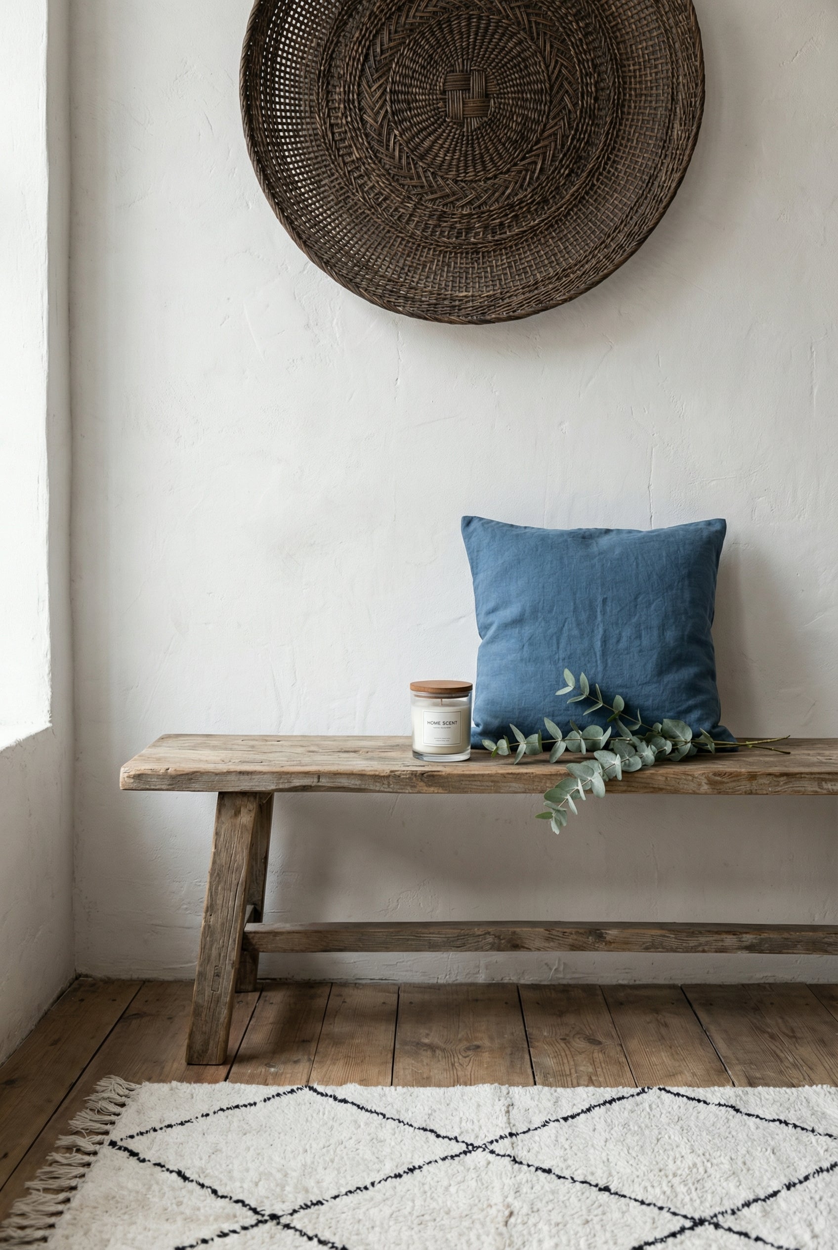 Blue Embroidered Squared Cotton Cushion Cover With Artistic Design