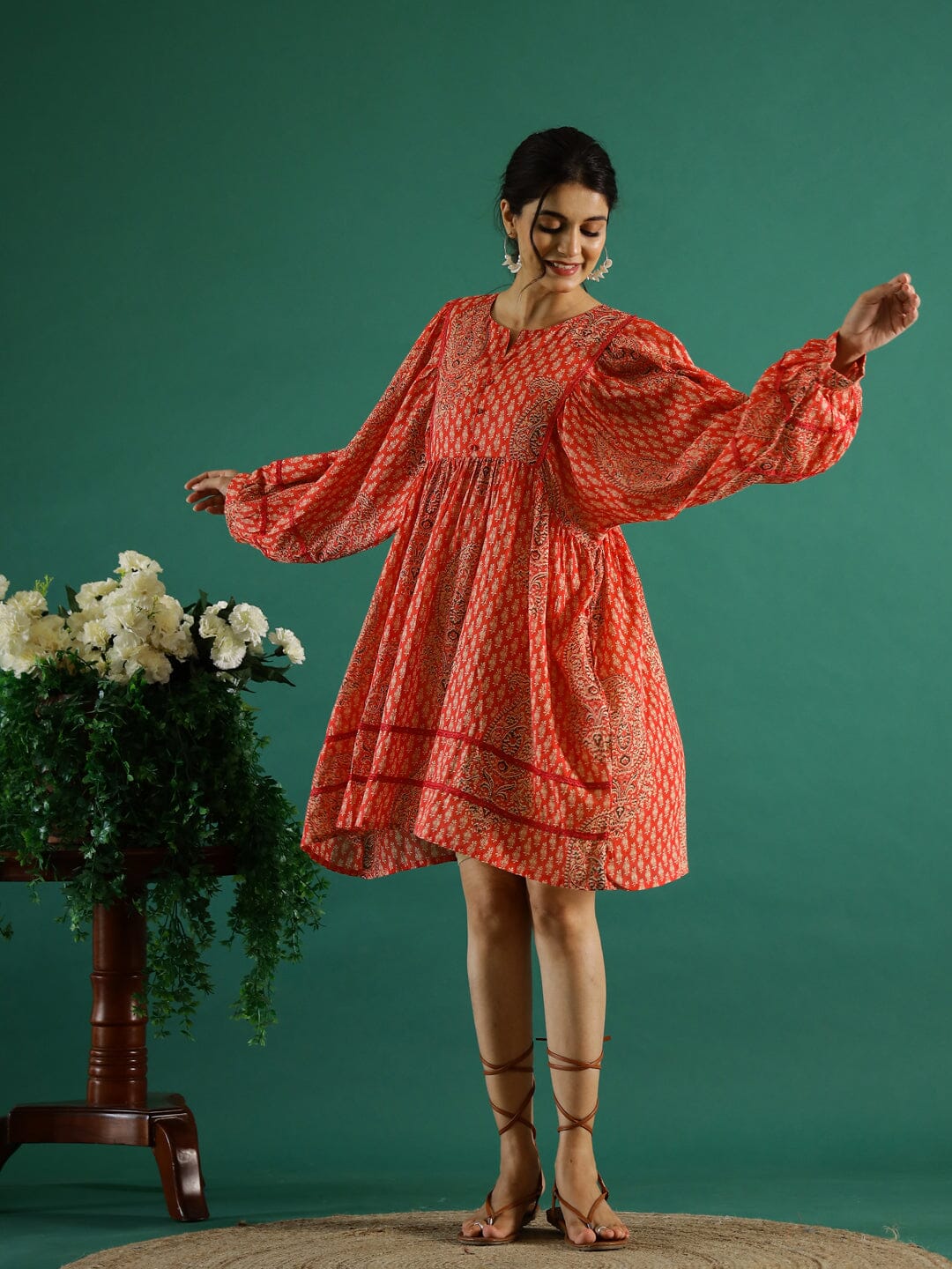 Orange Printed Dress for Women dress Rangdeep-Fashions