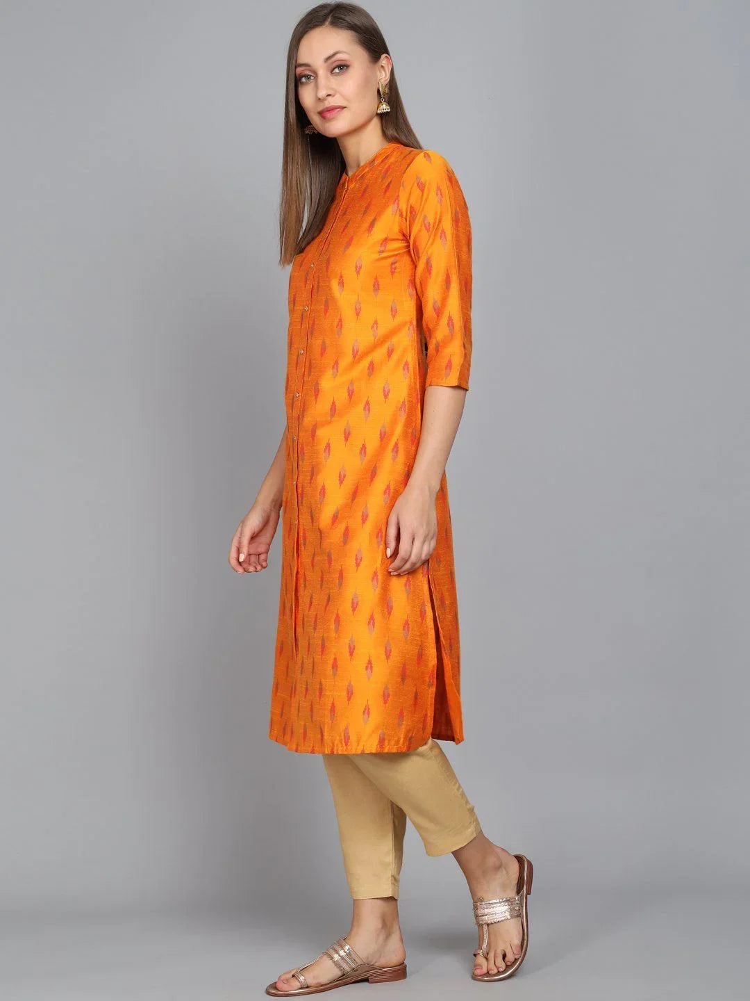 Rangdeep Golden Knee length Viscose Straight Kurta - SanskrutiHomes