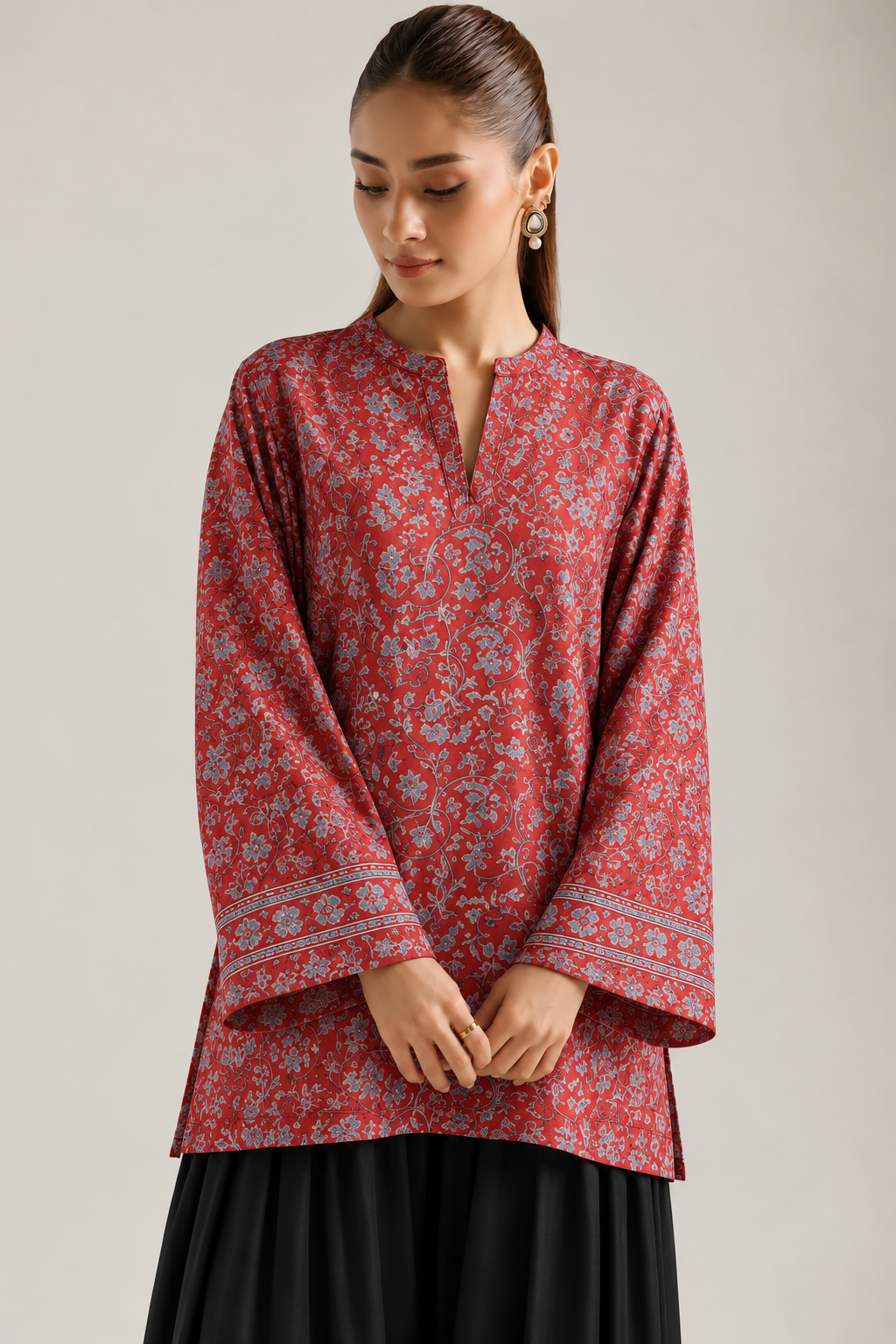 Scarlet Floral Vine Farsi Salwar Co-ord Set for Women - detail
