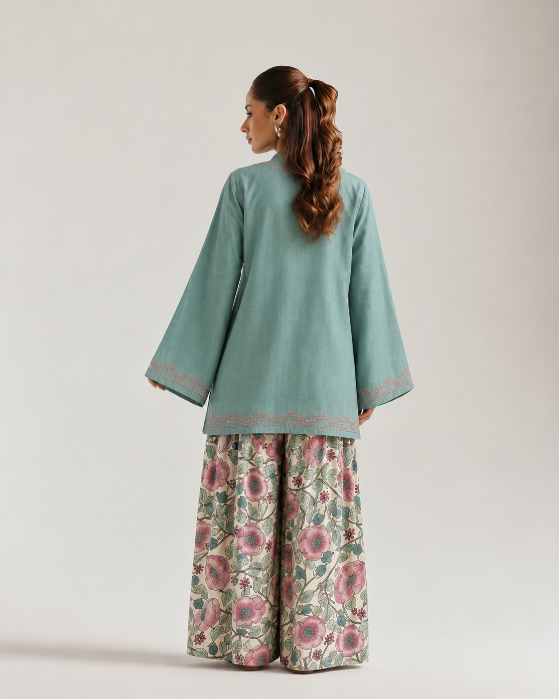 Seafoam Rose Garden Farsi Salwar Co-ord Set for Women - back