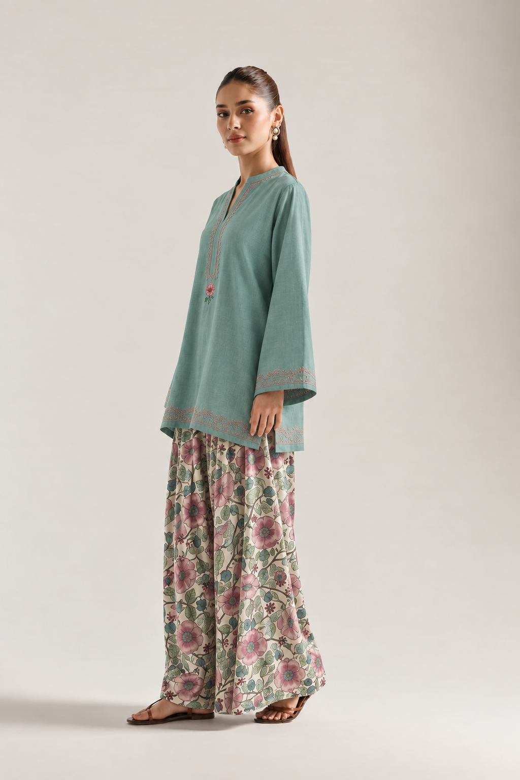 Seafoam Rose Garden Farsi Salwar Co-ord Set for Women - side