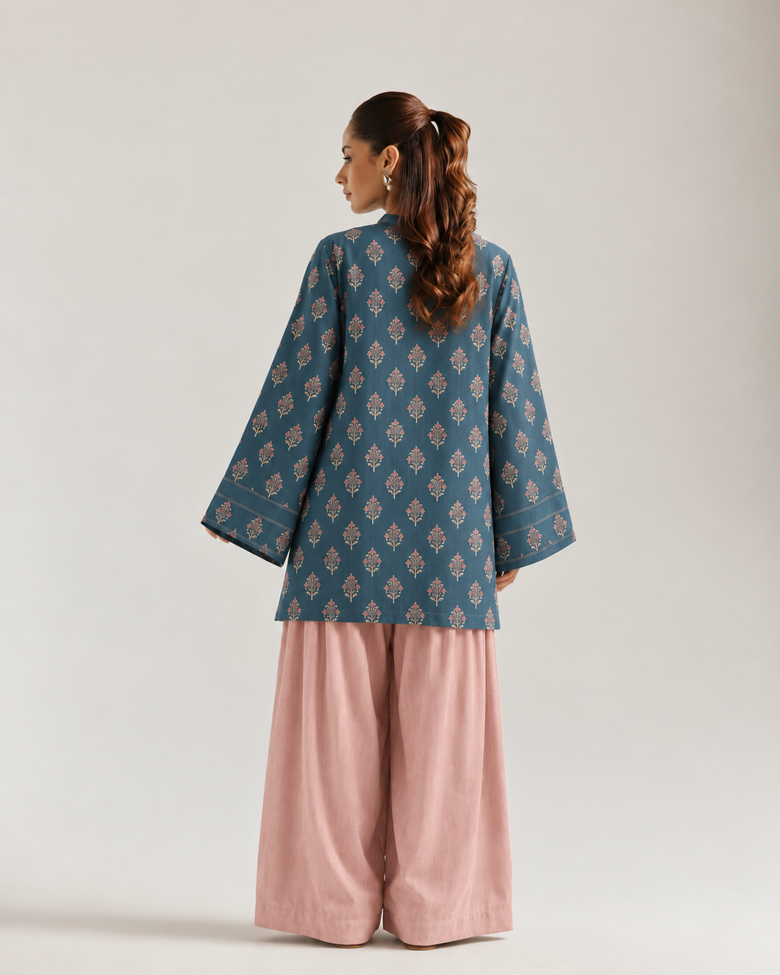 Teal Blush Botanical Farsi Salwar Co-ord Set for Women - back