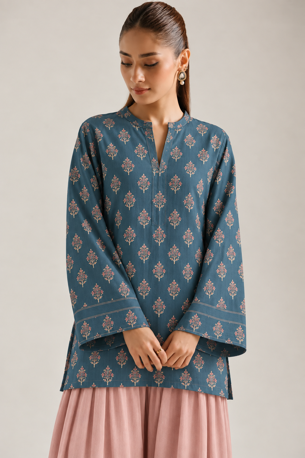 Teal Blush Botanical Farsi Salwar Co-ord Set for Women - detail