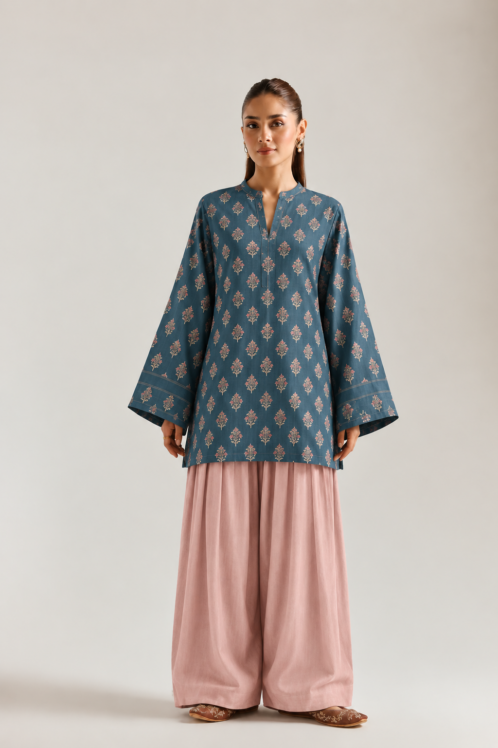 Teal Blush Botanical Farsi Salwar Co-ord Set for Women - front