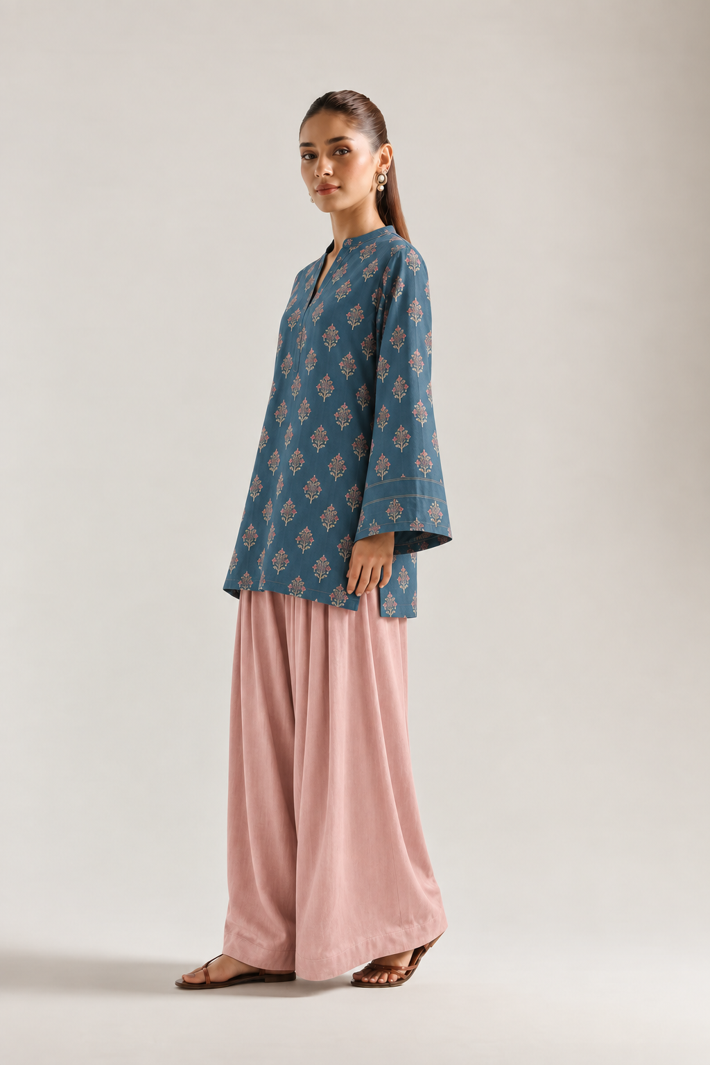 Teal Blush Botanical Farsi Salwar Co-ord Set for Women - side
