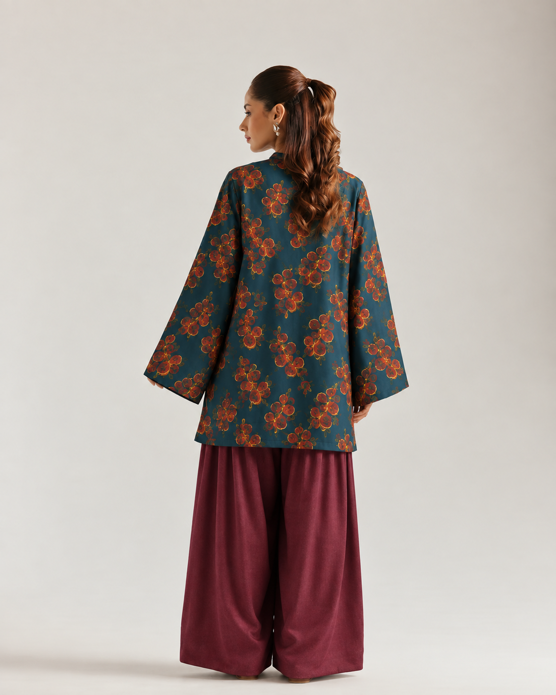 Teal Rust Blossom Farsi Salwar Co-ord Set for Women - back