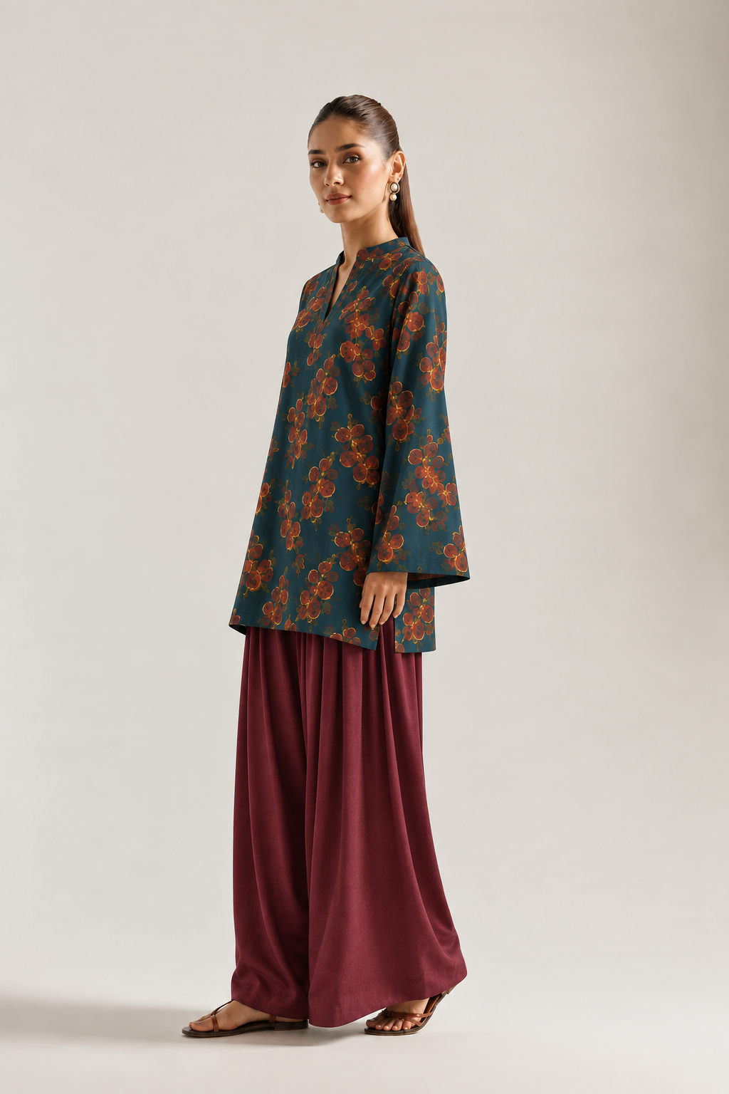 Teal Rust Blossom Farsi Salwar Co-ord Set for Women - side