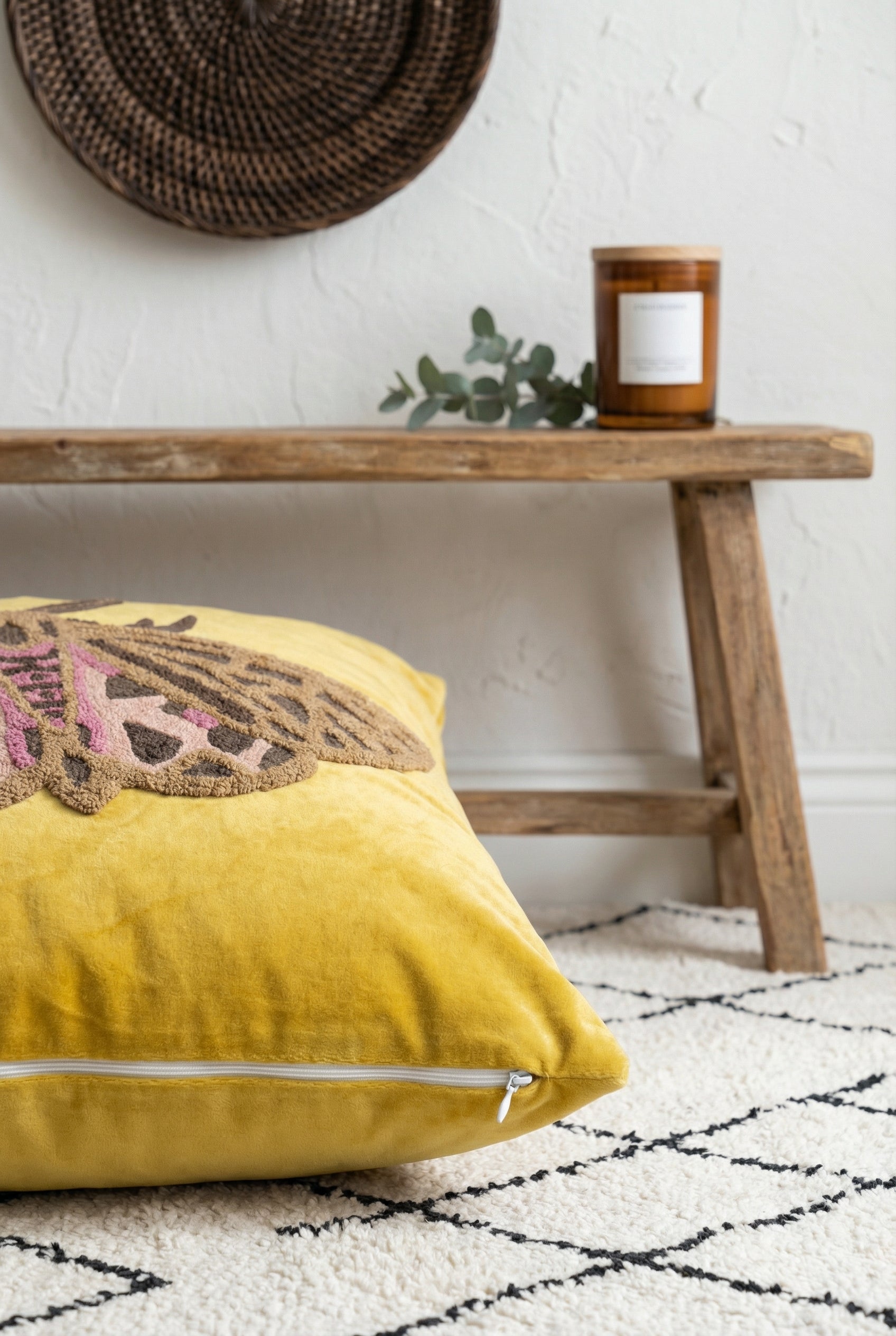 Yellow & Brown Embroidered Cotton Squared Cushion Cover