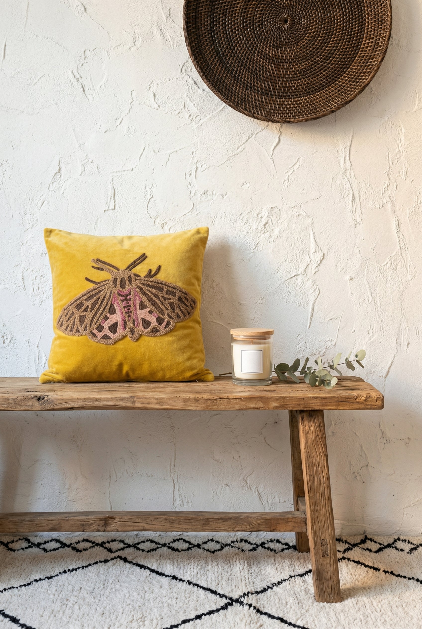 Yellow & Brown Embroidered Cotton Squared Cushion Cover