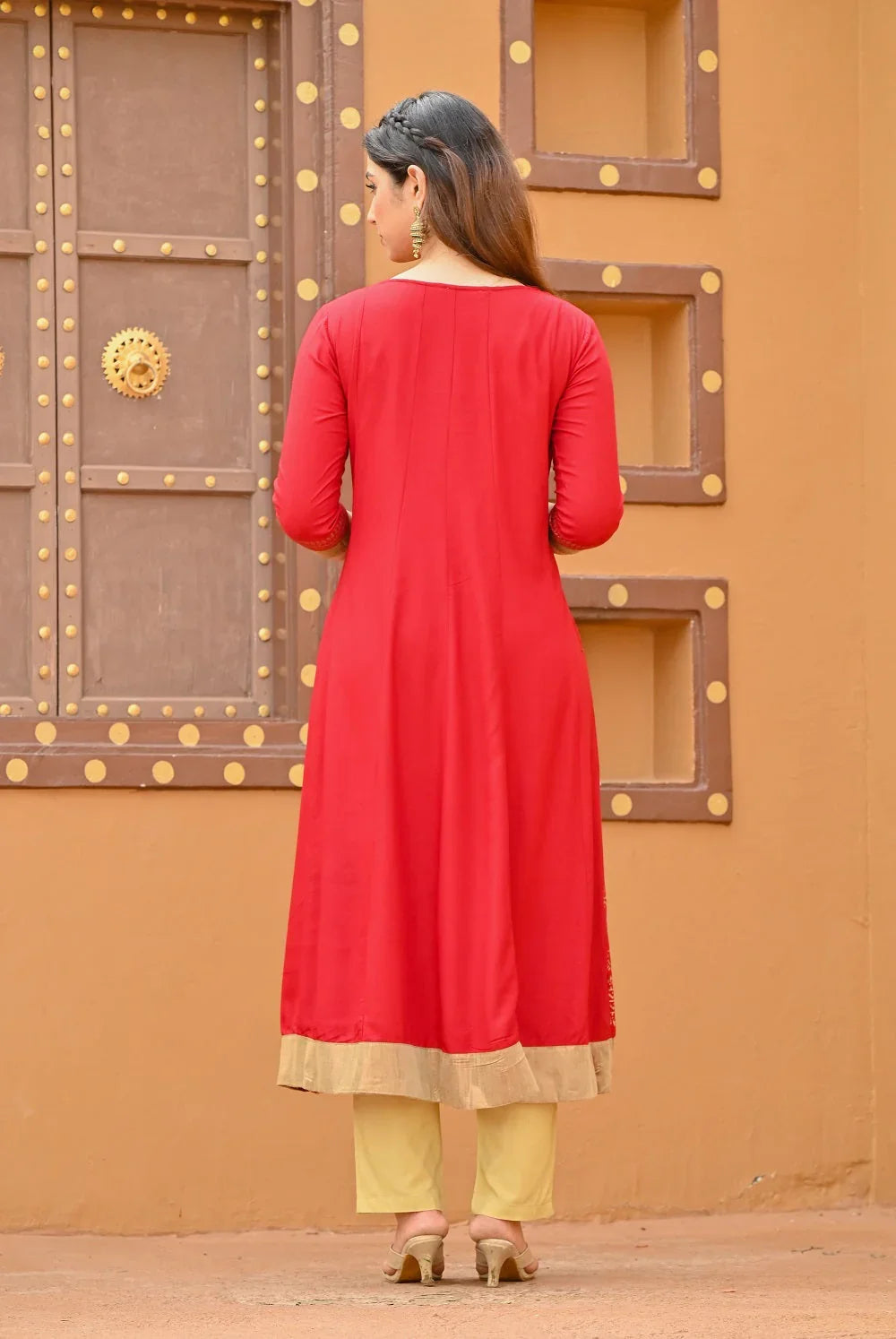 Women mahroon anarkali kurta - SanskrutiHomes