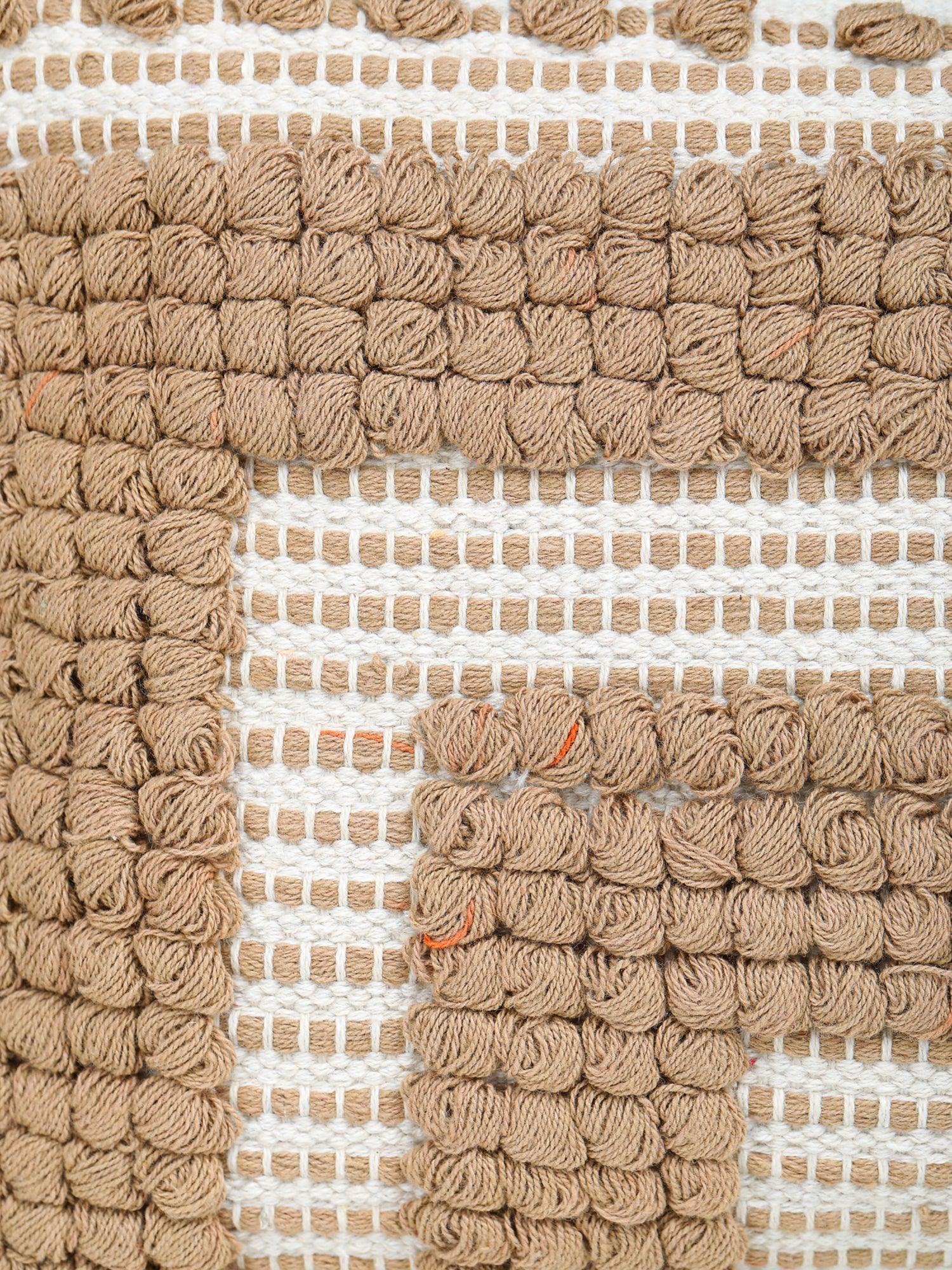 Beige-White Tasseled Hand Woven Tote Bag