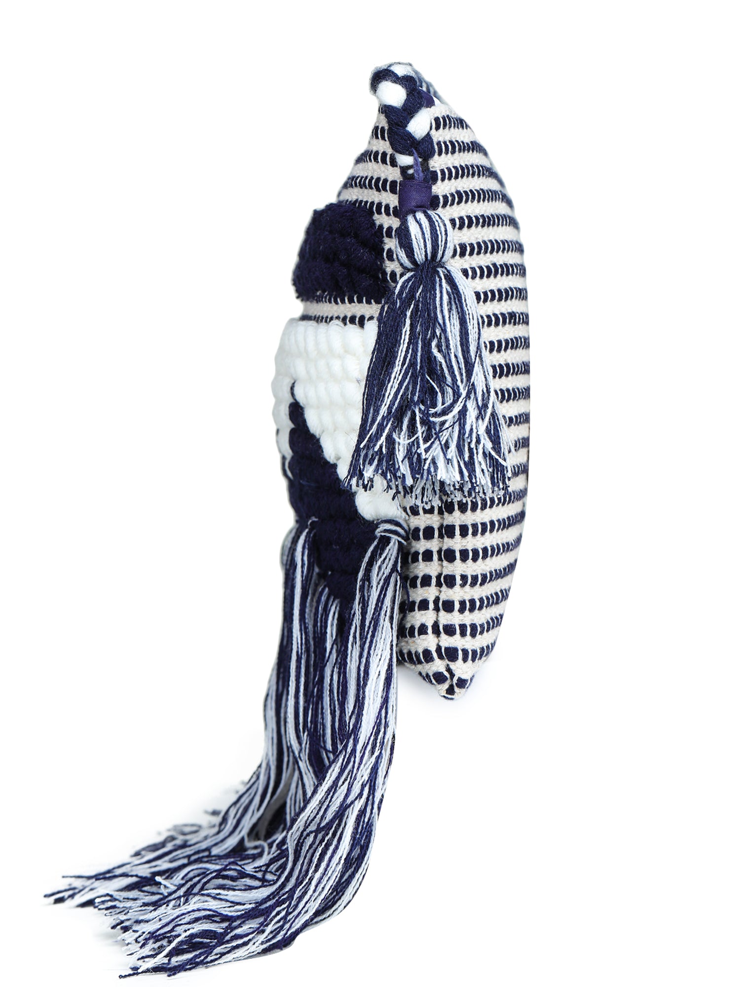 Blue-white tassle Hand Woven Tote Bag