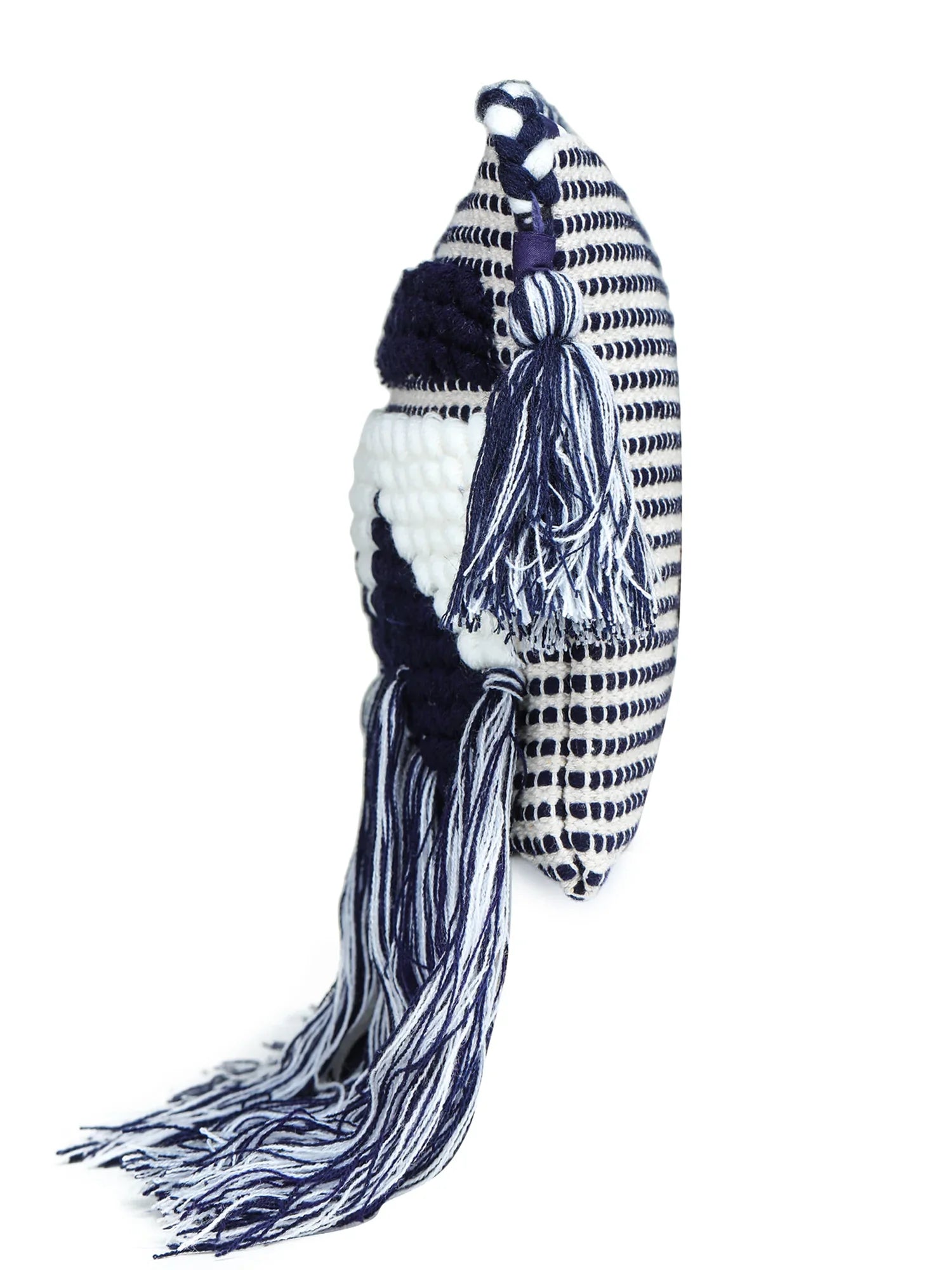 Blue-white tassle Hand Woven Tote Bag - SanskrutiHomes