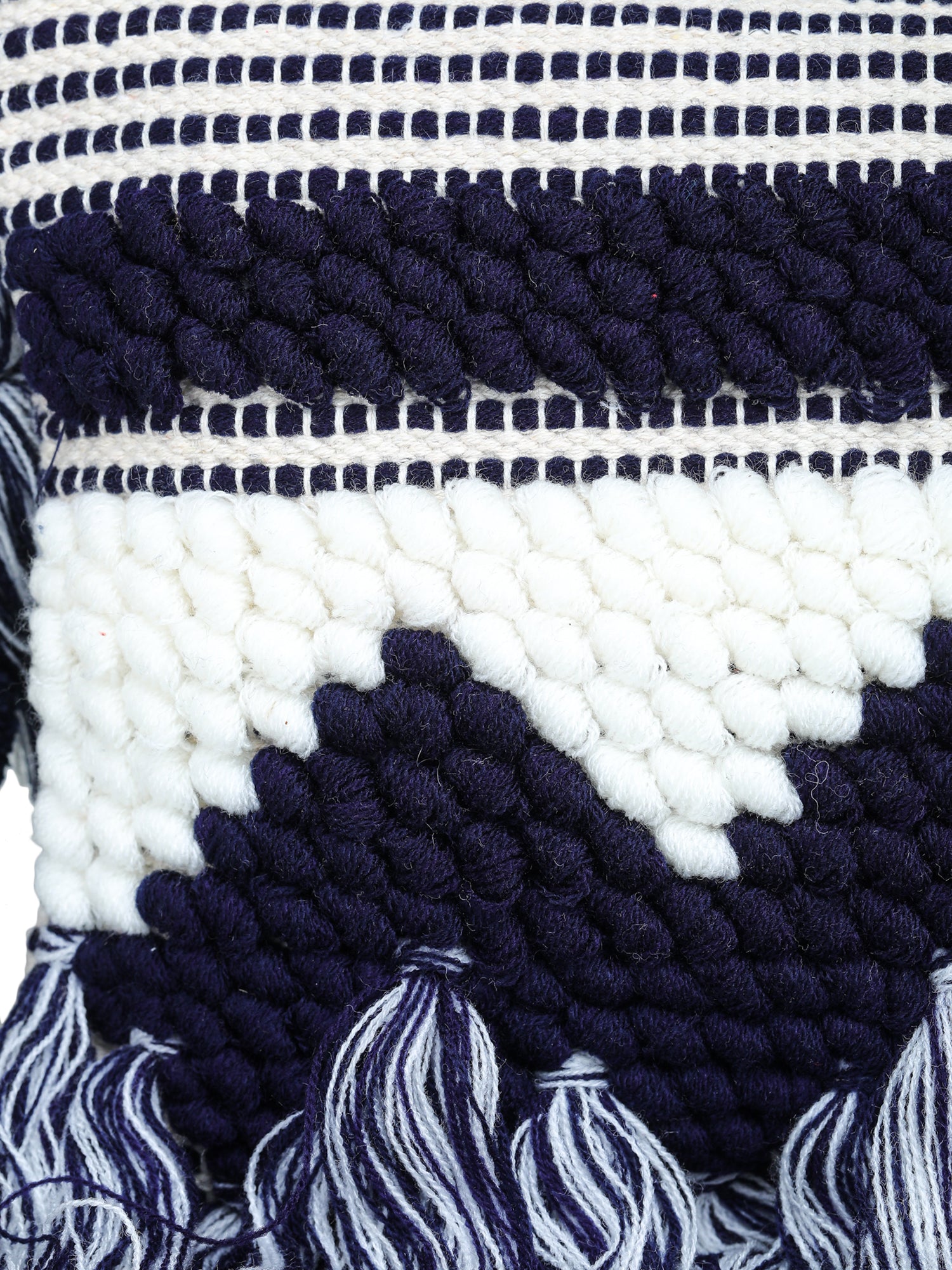 Blue-white tassle Hand Woven Tote Bag