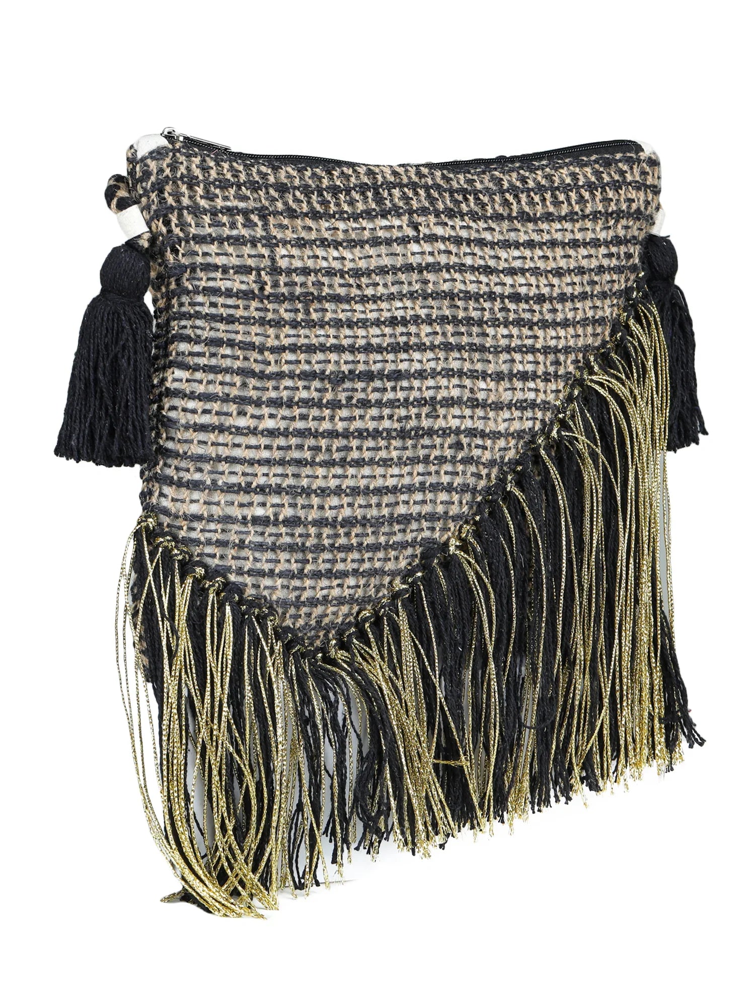 Green black tassel Hand Woven Tote Bag - SanskrutiHomes