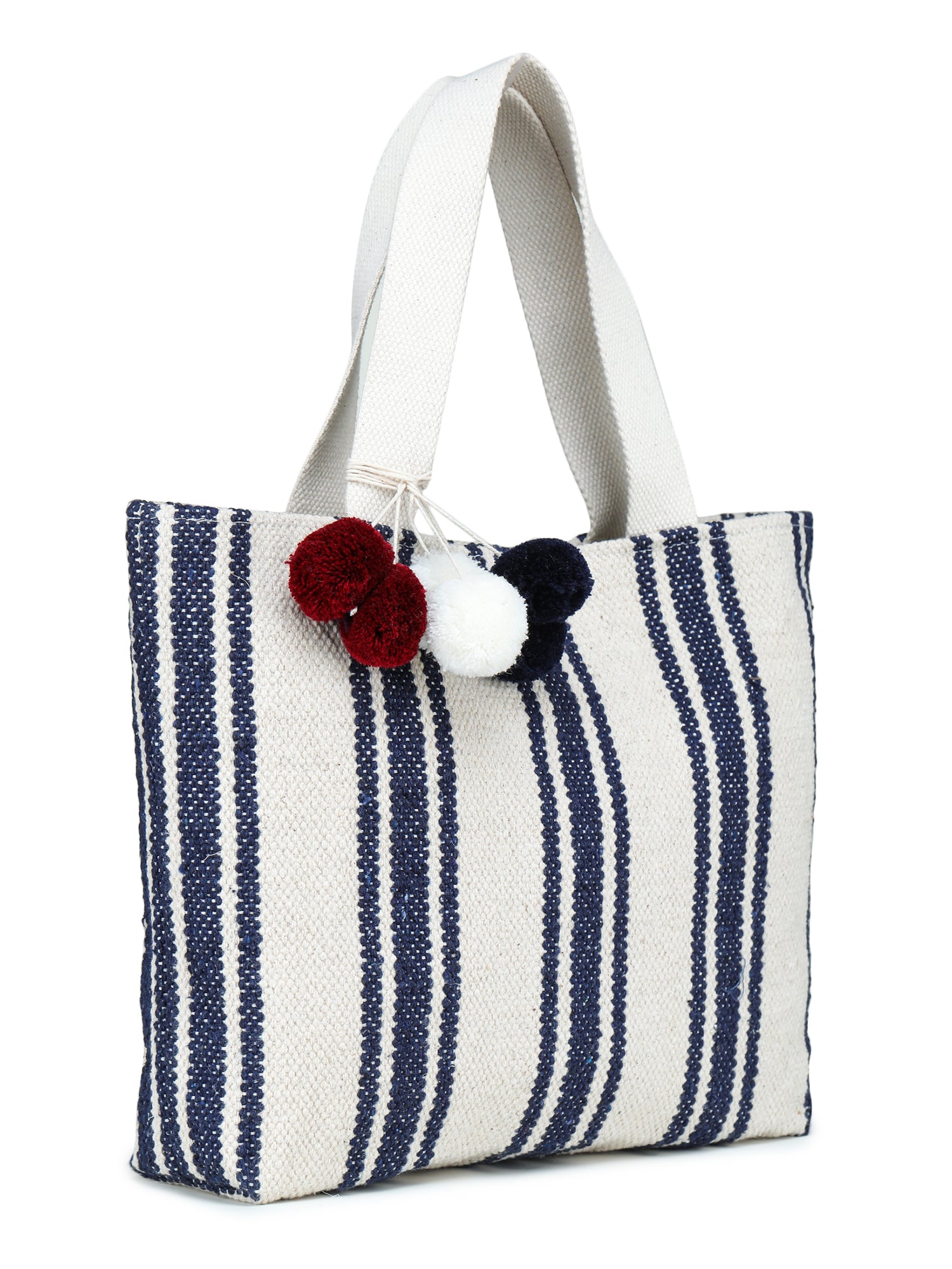 White-blue Hand Woven Tote Bag