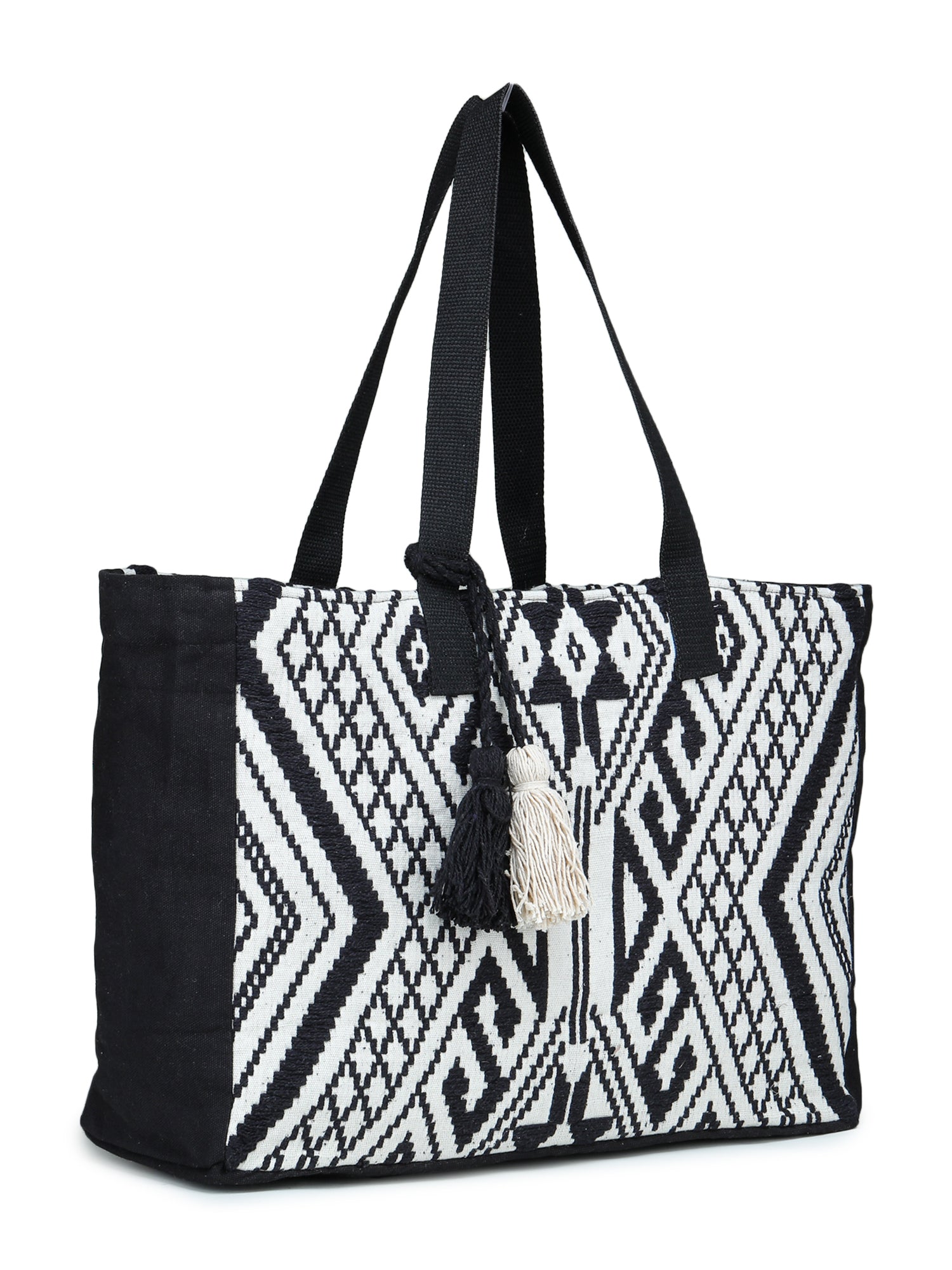 Black-white Hand Woven Tote Bag