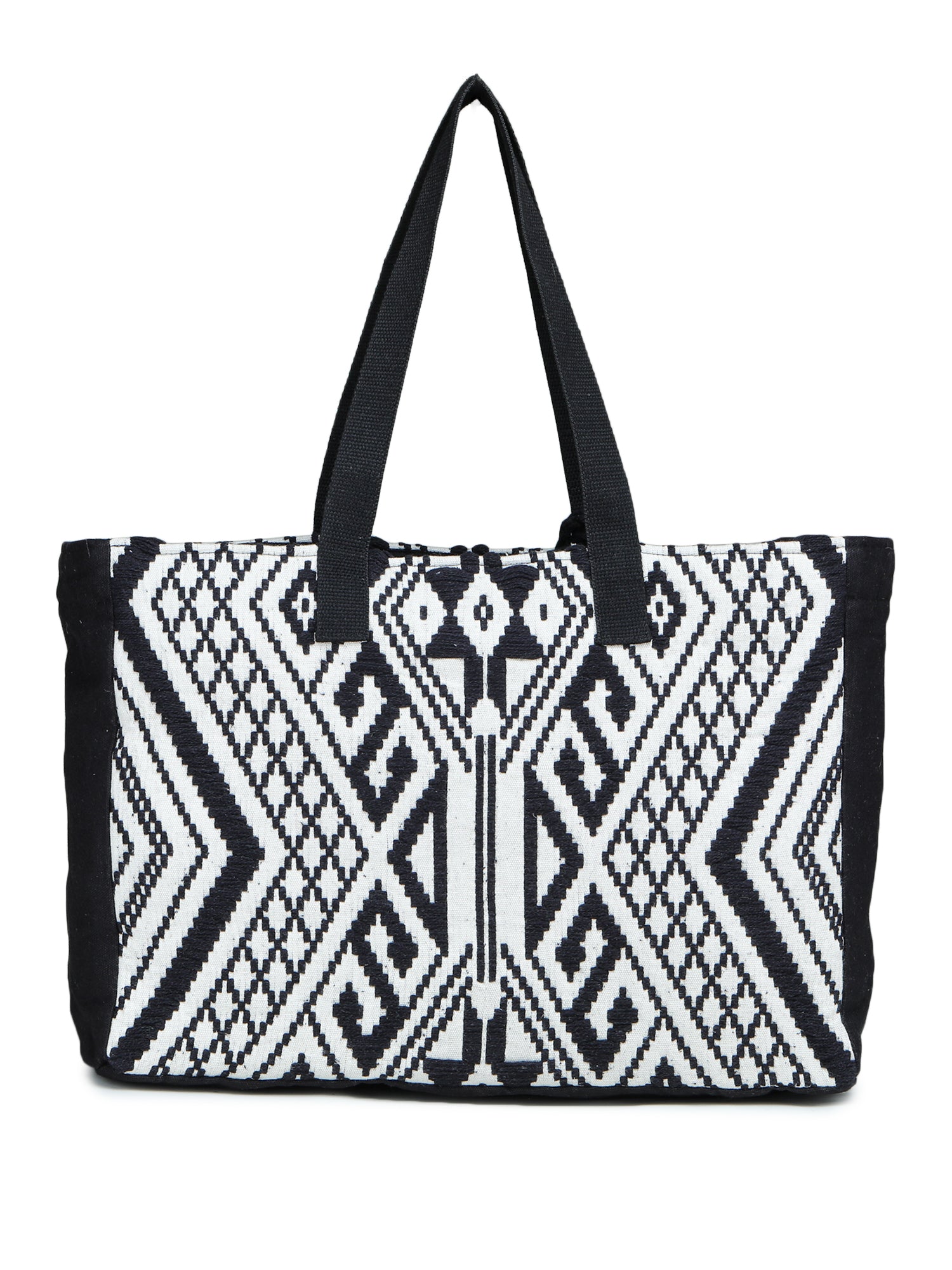 Black-white Hand Woven Tote Bag