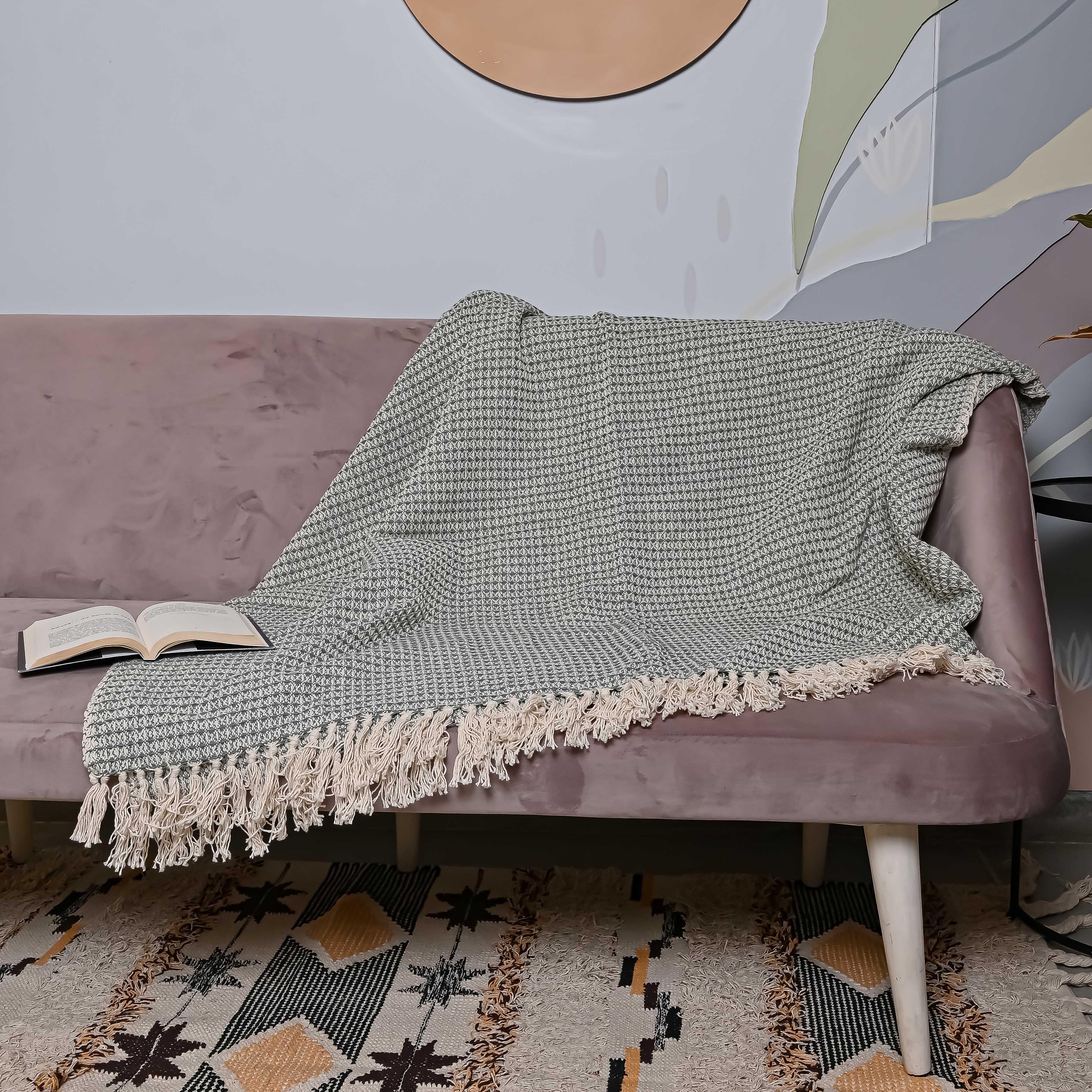 Green Cotton Throw - SanskrutiHomes