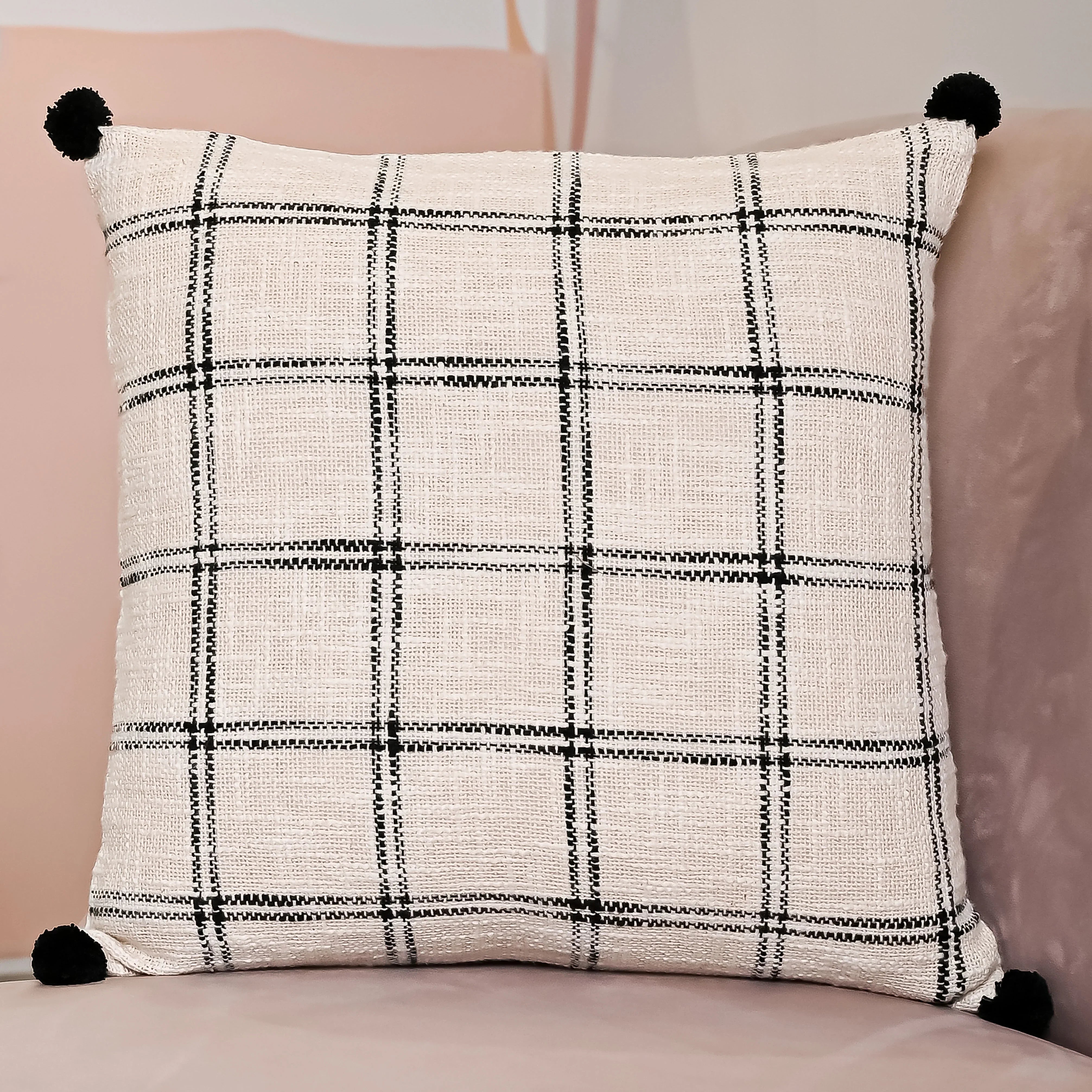 Handloom Pure Cotton Cushion Cover with pompom - SanskrutiHomes