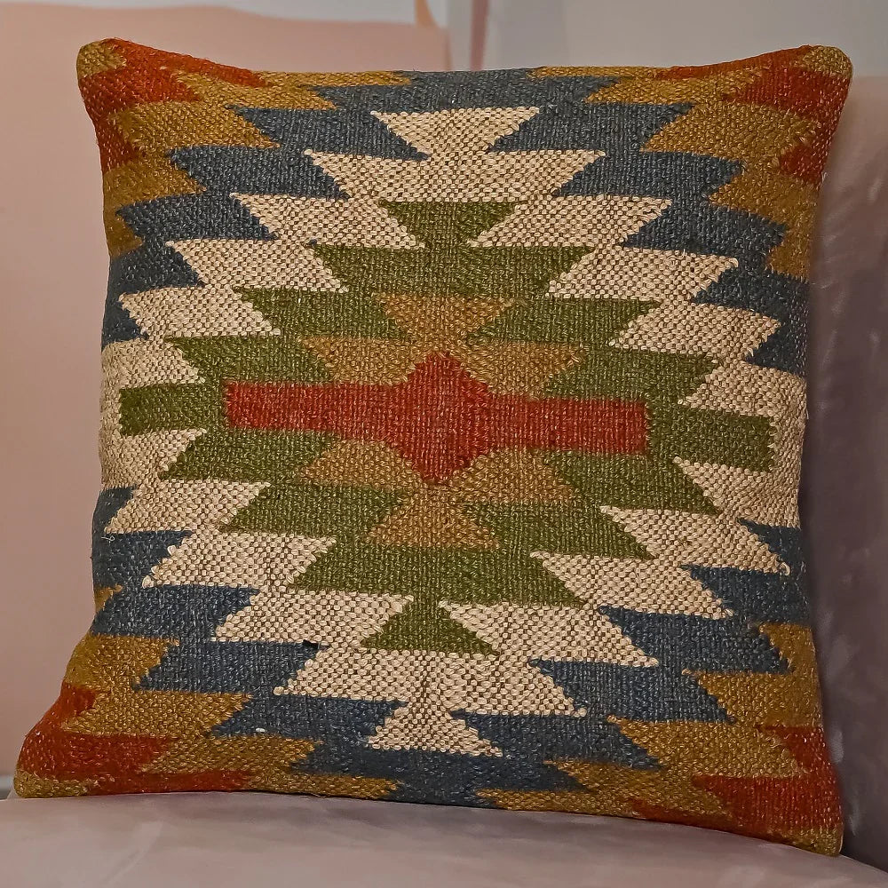 Vintage style Hand-made Jute Cushion Cover - SanskrutiHomes