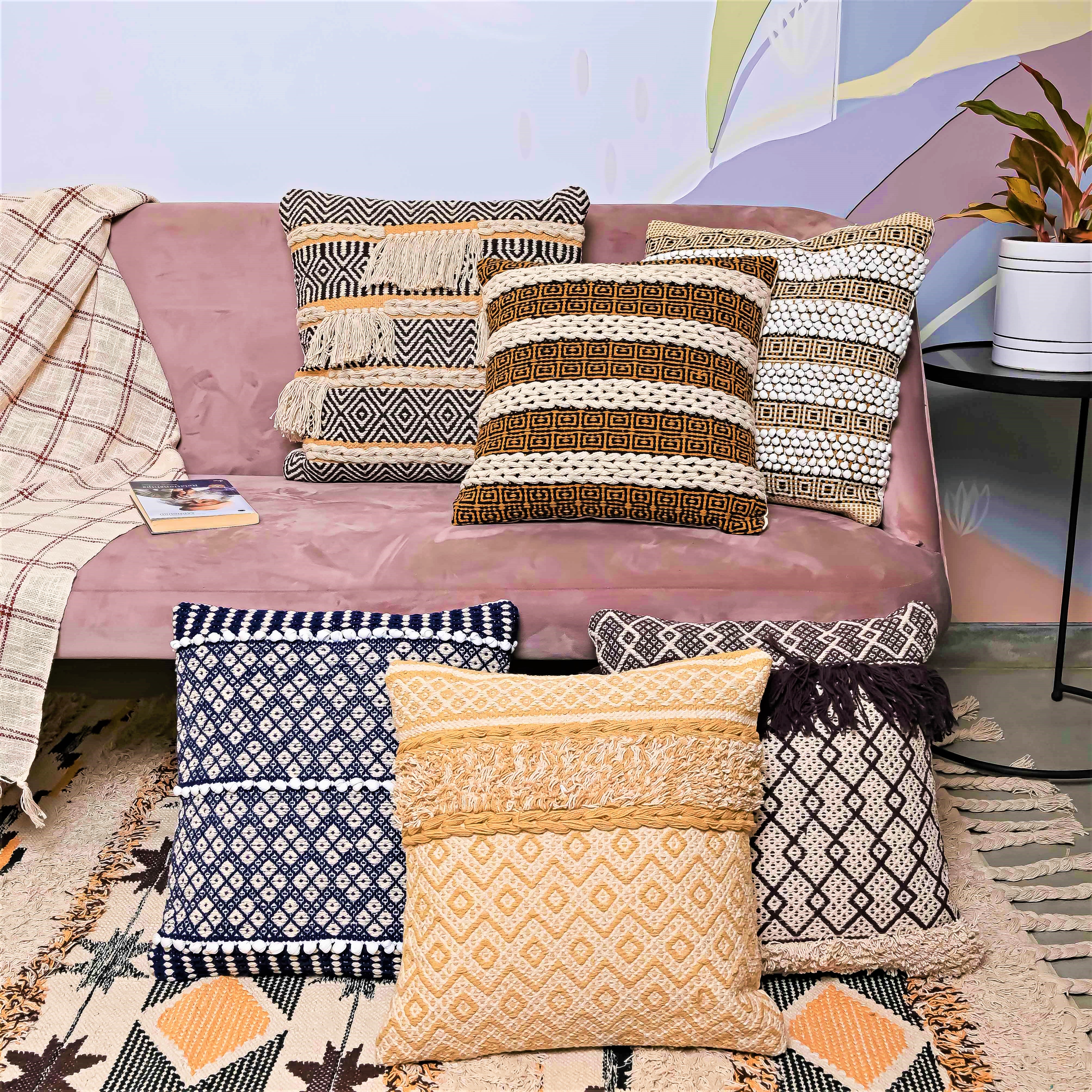 Multi-color Set of 6 boho Cushion Covers