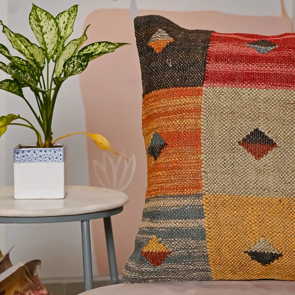 Multi-color Hand-made Jute Cushion Cover - SanskrutiHomes