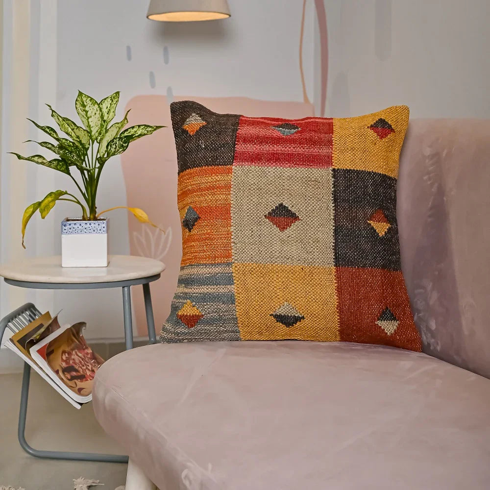 Multi-color Hand-made Jute Cushion Cover - SanskrutiHomes