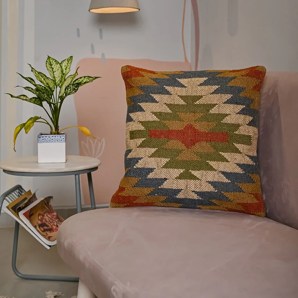 Vintage style Hand-made Jute Cushion Cover - SanskrutiHomes