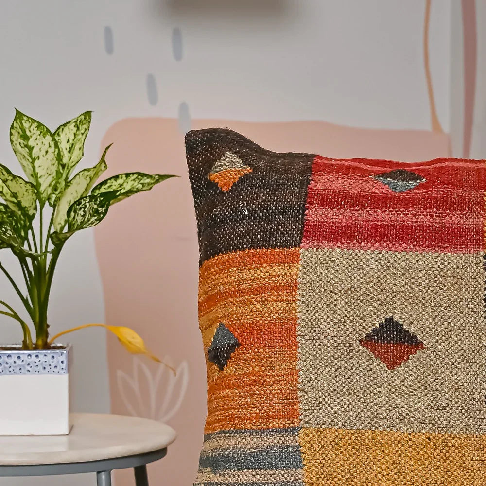 Multi-color Hand-made Jute Cushion Cover - SanskrutiHomes