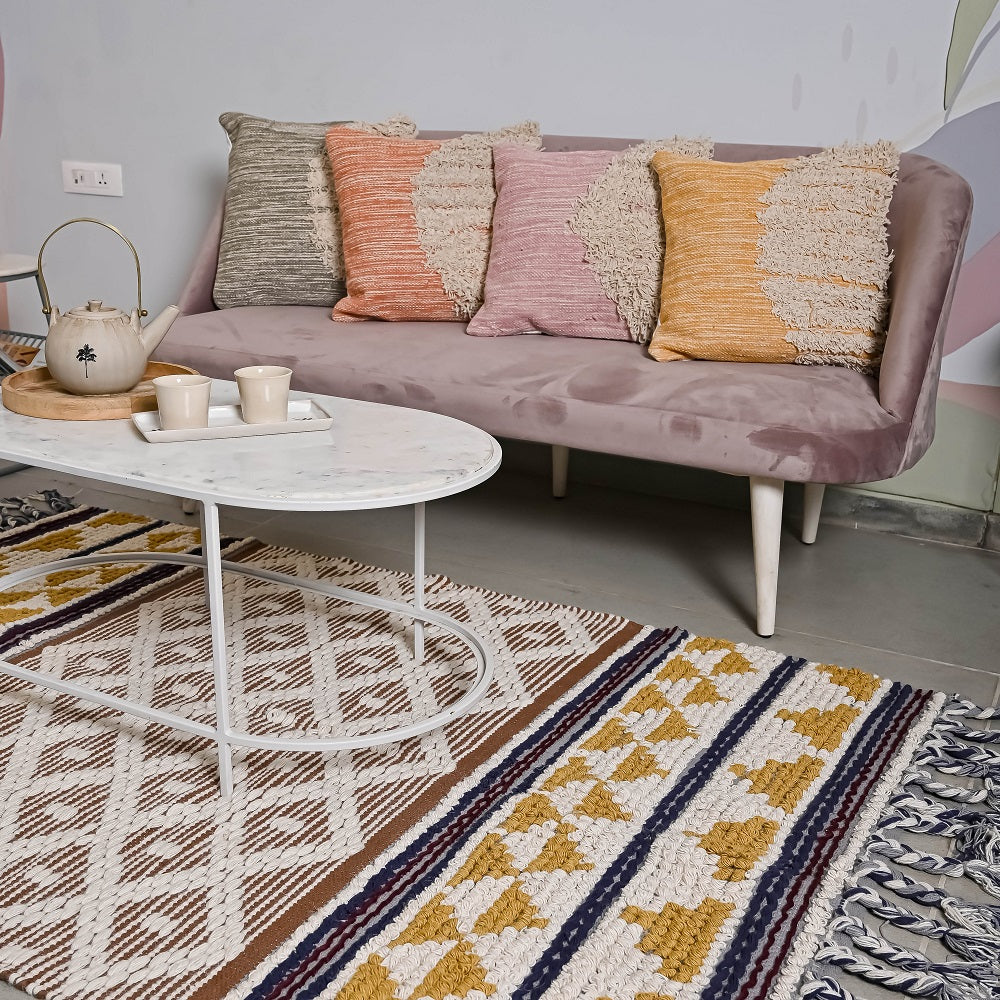 Hand-weaved 100% Cotton woven Multi-color Rug