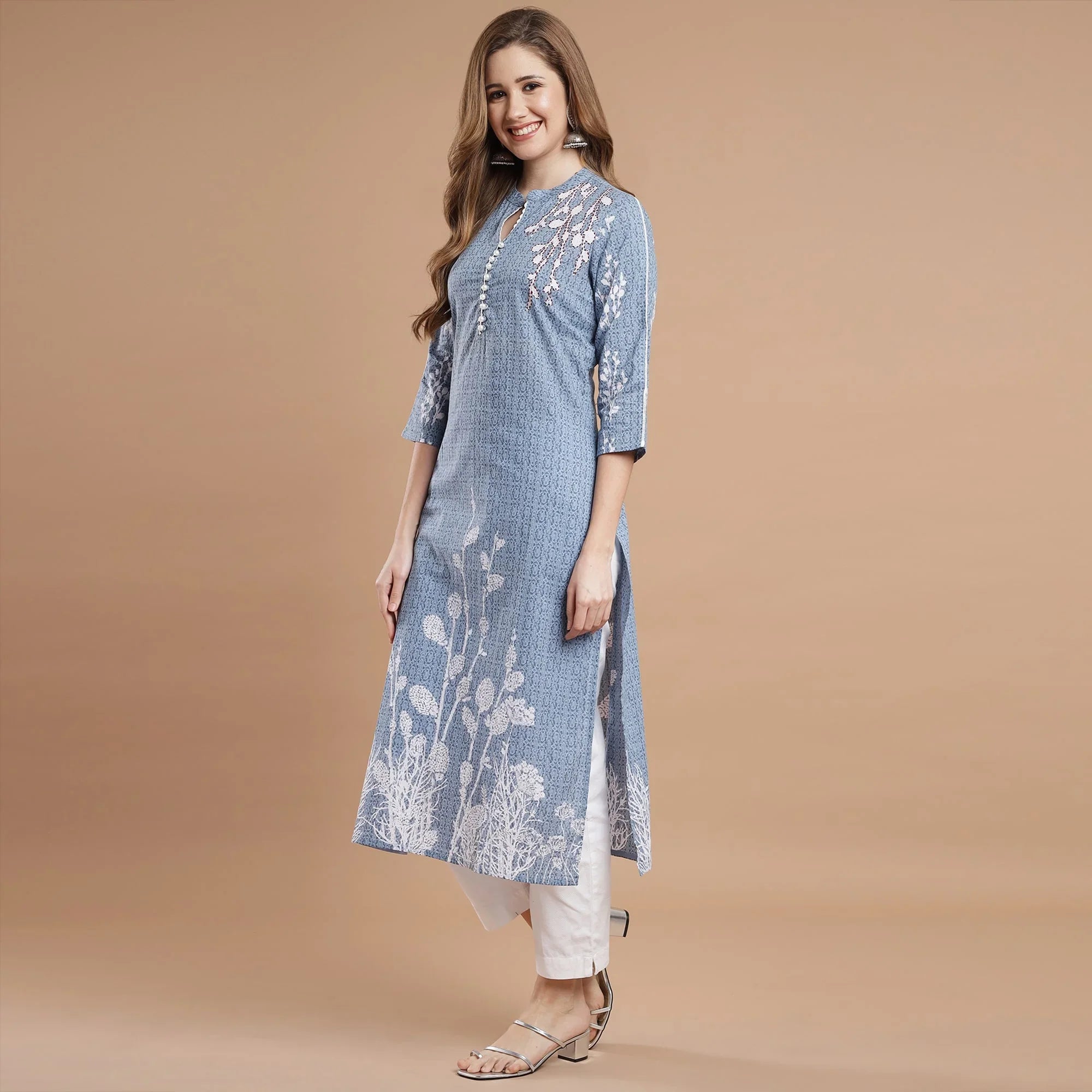 RANGDEEP BLUE RAYON WOMEN'S STRAIGHT KURTA - SanskrutiHomes