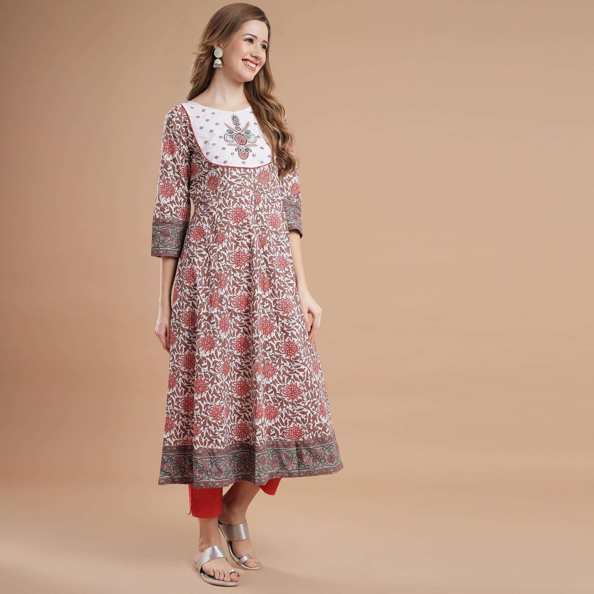 Rang Deep Printed Anarkali Set of Kurti With Palazzo & Dupatta