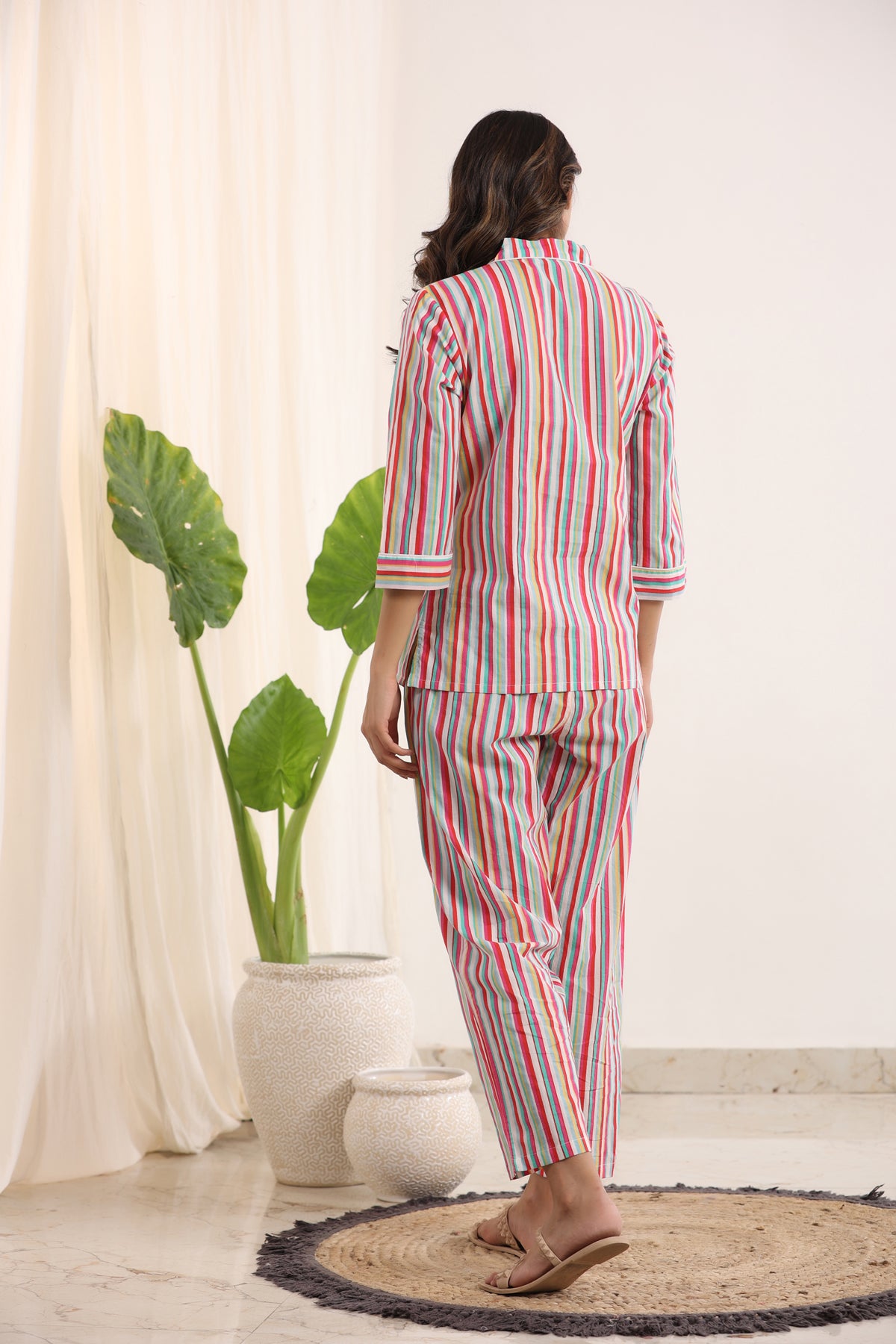 Multi-color stripes cotton sleep set