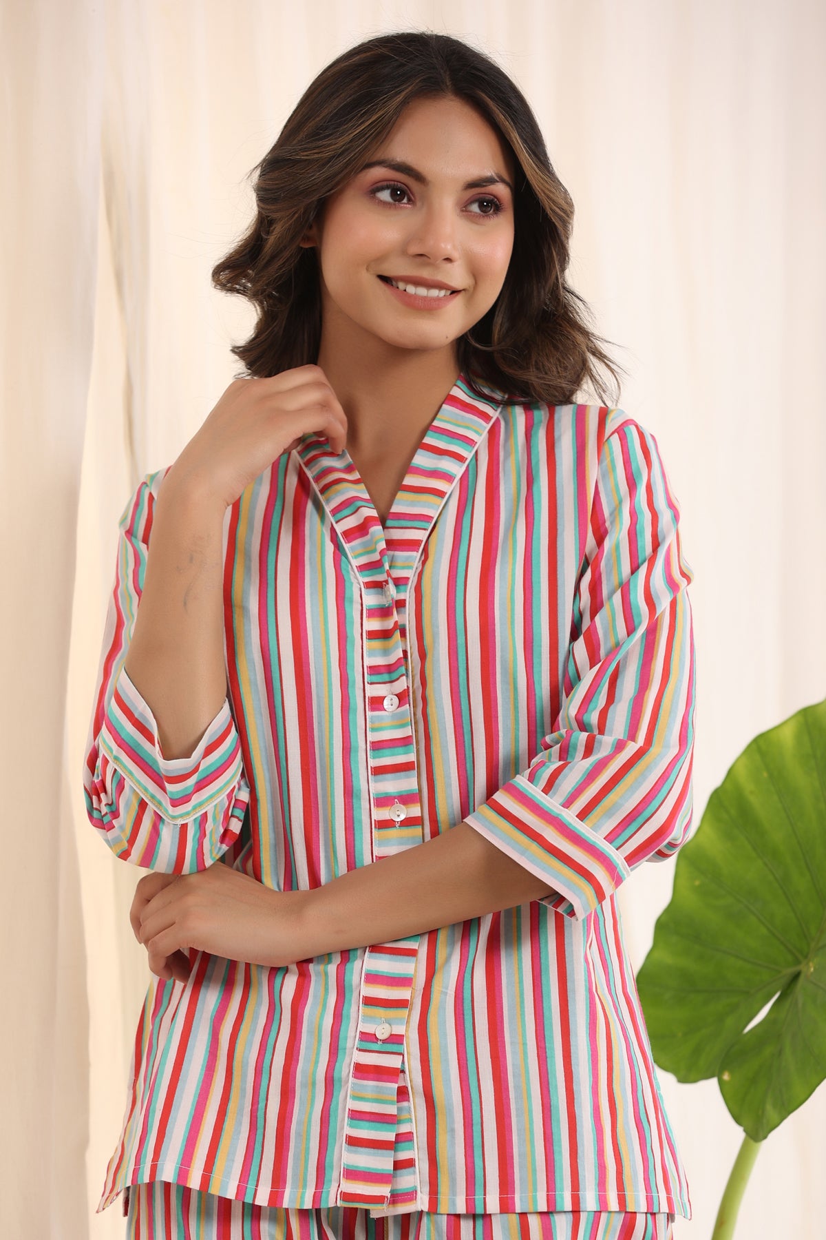 Multi-color stripes cotton sleep set