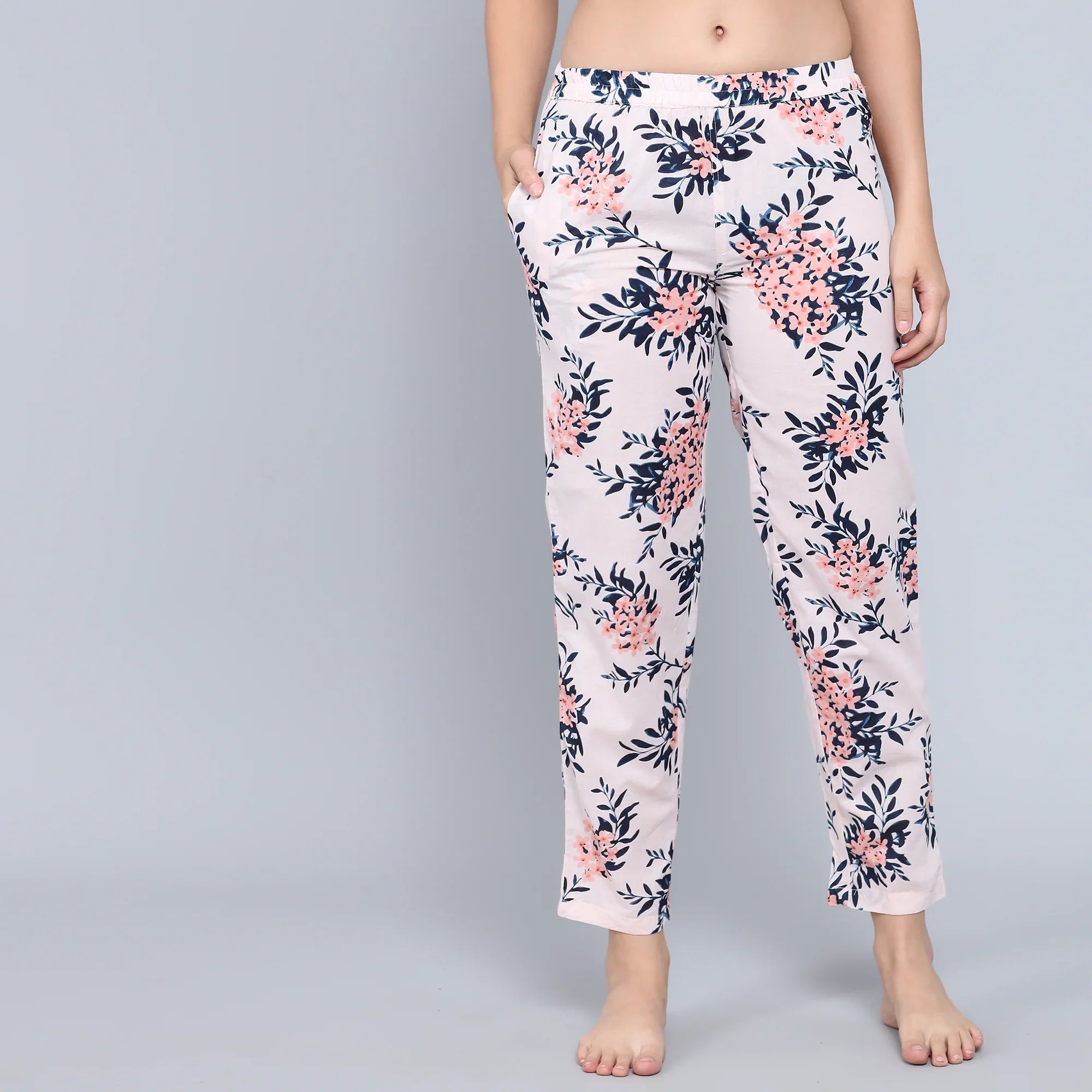 Pink Cotton Printed Night Suit Set with Pajama - SanskrutiHomes