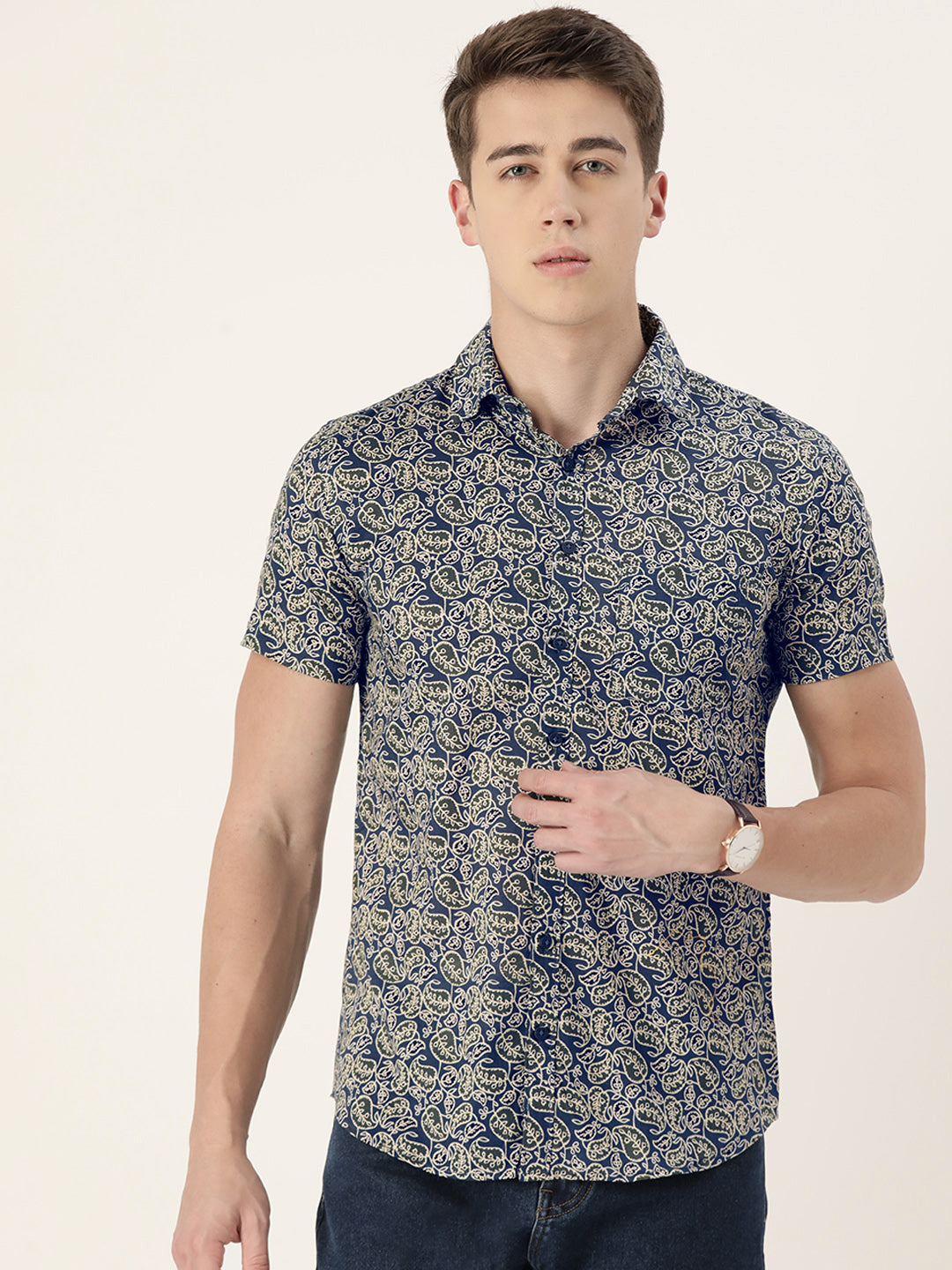 Blue Cotton Printed Shirt